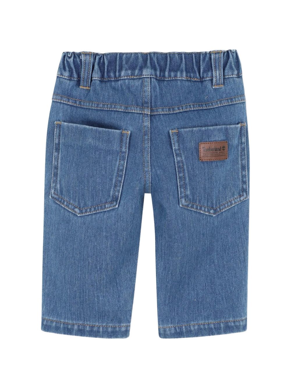 Knit pantaloni in denim 89% coton / 11% elastane, vita elastica, fake patta, davanti e retro tasche, printed logo on label on left retro tasca. T61014 Z06 TIMBERLAND KIDS 