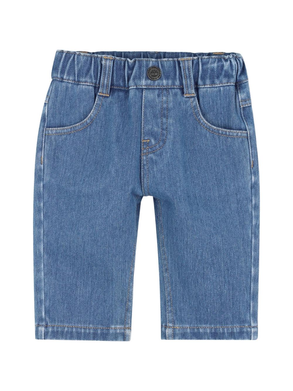 Knit pantaloni in denim 89% coton / 11% elastane, vita elastica, fake patta, davanti e retro tasche, printed logo on label on left retro tasca. T61014 Z06 TIMBERLAND KIDS 