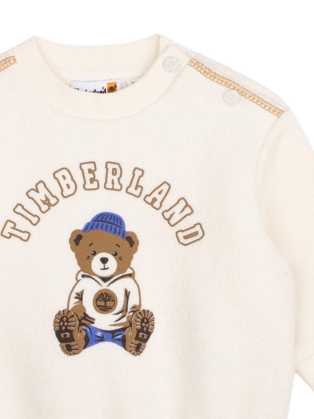 100% cotton from organic farming brushed cotone garzato sweatshirt, chiusura con bottoni automatici al spalla, printed e puffed illustrazione on davanti. T61017 127 TIMBERLAND KIDS 
