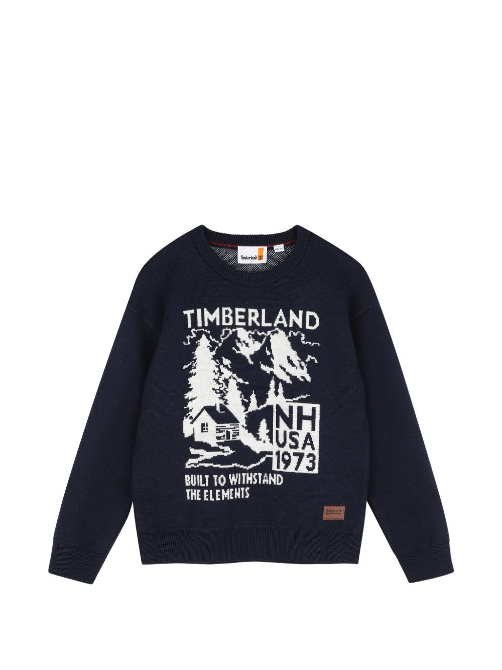 85% cotton / 15% polyester in maglia felpa, jacquard illustrazione on davanti, printed logo on paper label at fondo. T61084 849 TIMBERLAND KIDS 
