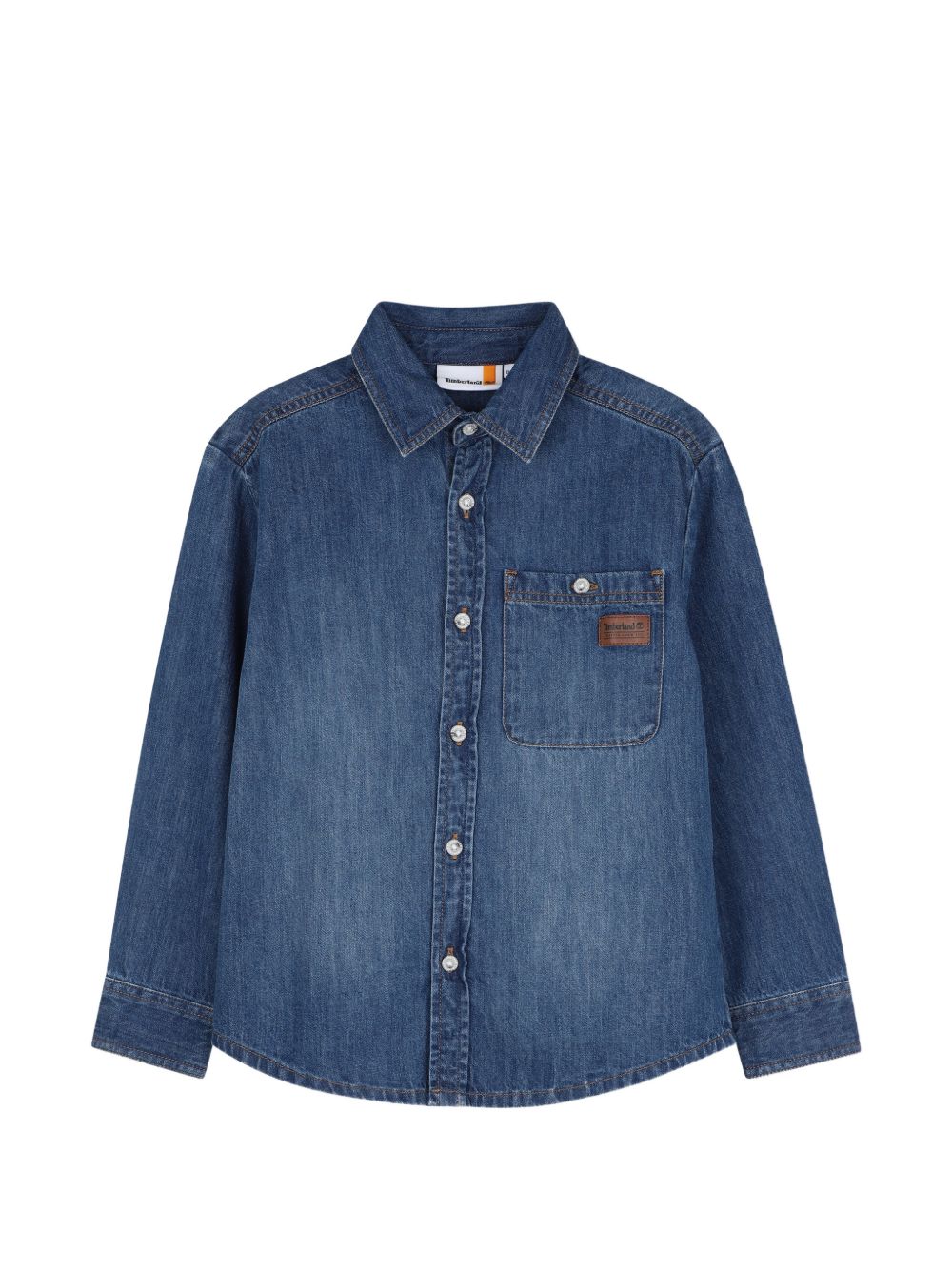 100% cotton light denim maniche lunghe shirt, button placket chiusura, patch tasca at chest con printed logo on paper label. T61085 Z25 TIMBERLAND KIDS 