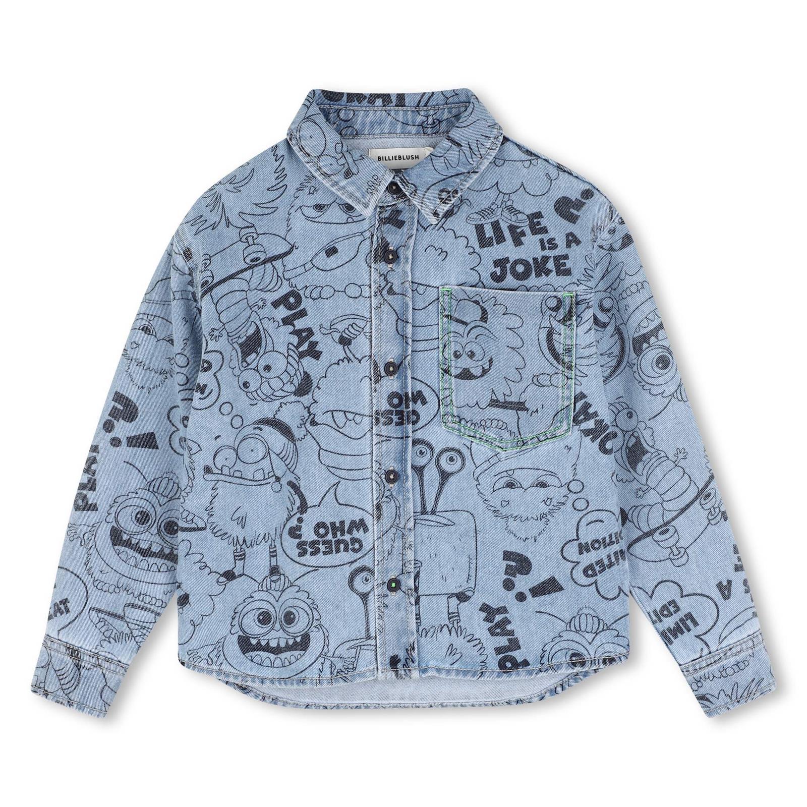 Denim shirt con an all-over "monstars", one chest tasca, buttoned chiusura. U22305 Z18 BILLIE BLUSH KIDS 