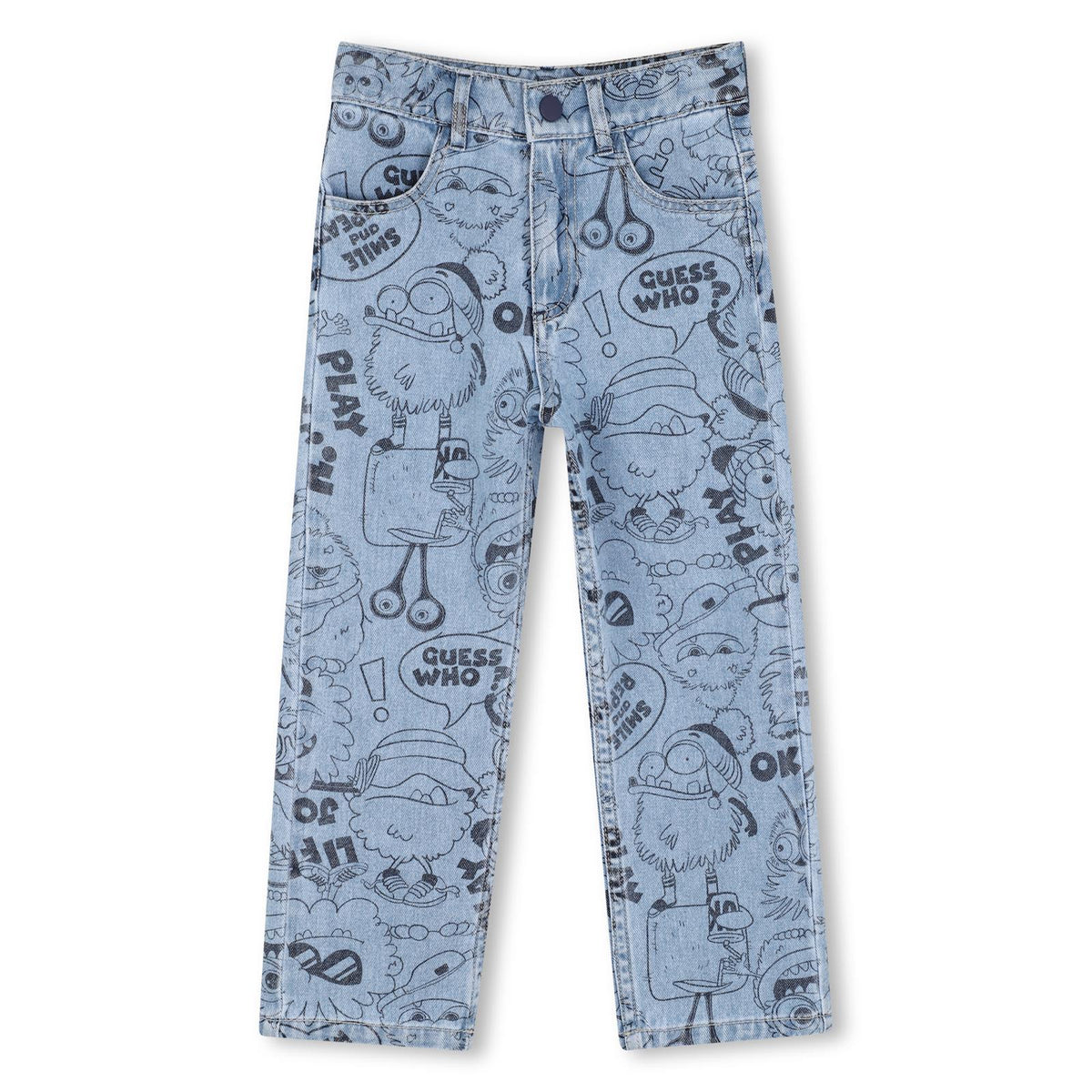 Pantaloni in denim con an all-over "monstars", 4 tasche, vita regolabile con zip. Vestibilità regolare. U22325 Z18 BILLIE BLUSH KIDS 