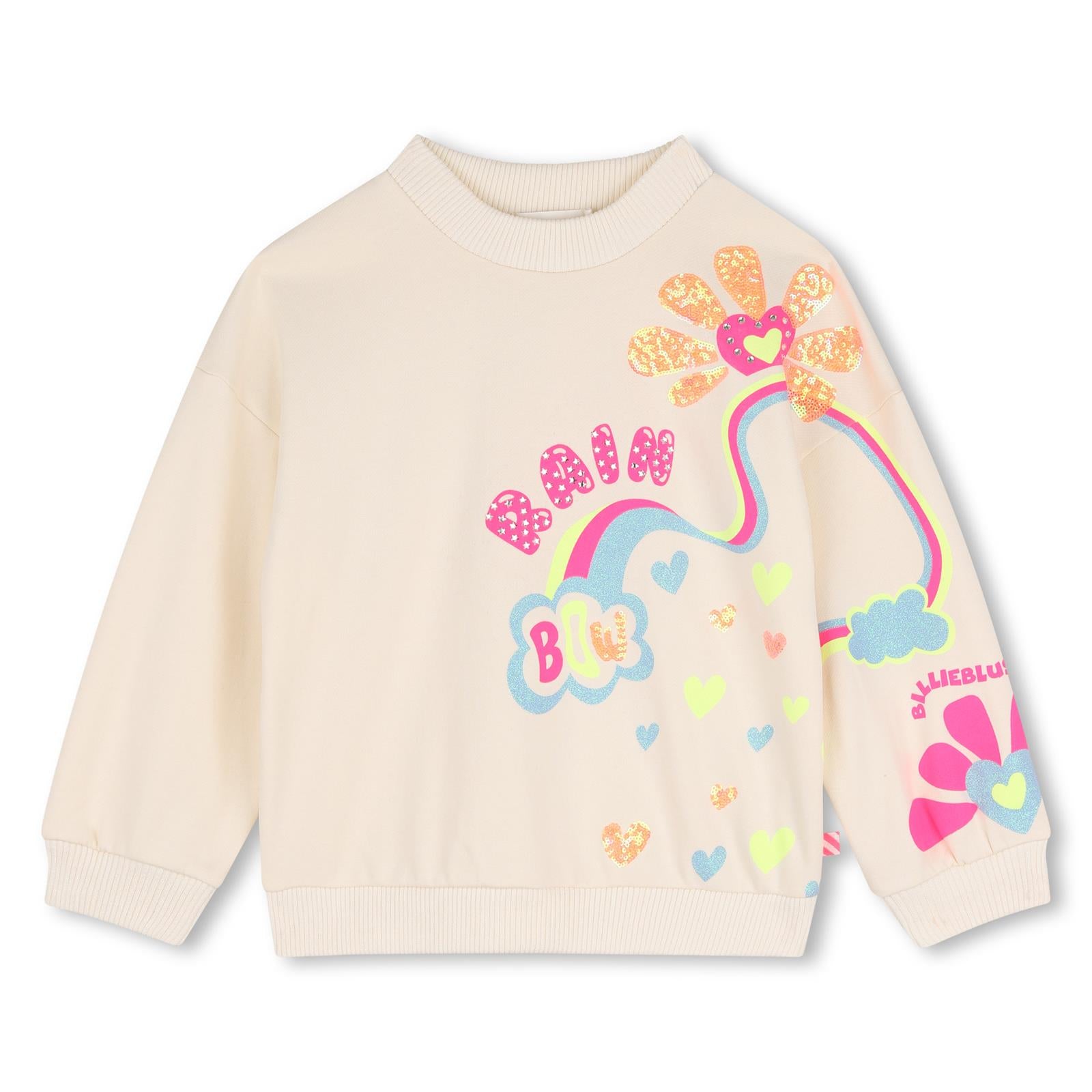 Felpa in cotone garzato, costina su scollo, polsini e fondo, illustrazione con borchie, paillettes e glitter sul davanti. U22397 243 BILLIE BLUSH KIDS 