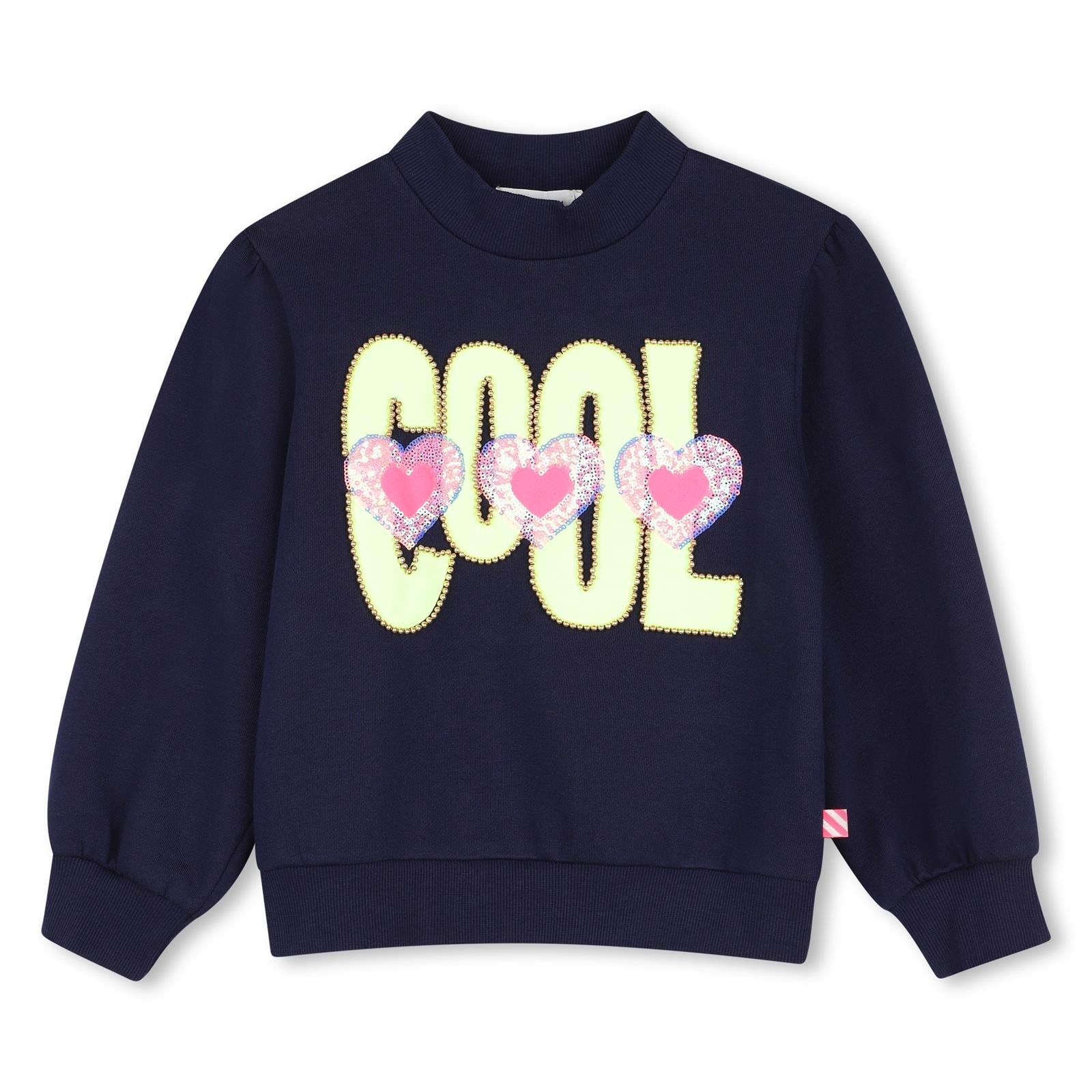 Felpa in cotone garzato, costina su scollo, polsini e fondo, illustrazione con perle e paillettes sul davanti. U22398 85T BILLIE BLUSH KIDS 