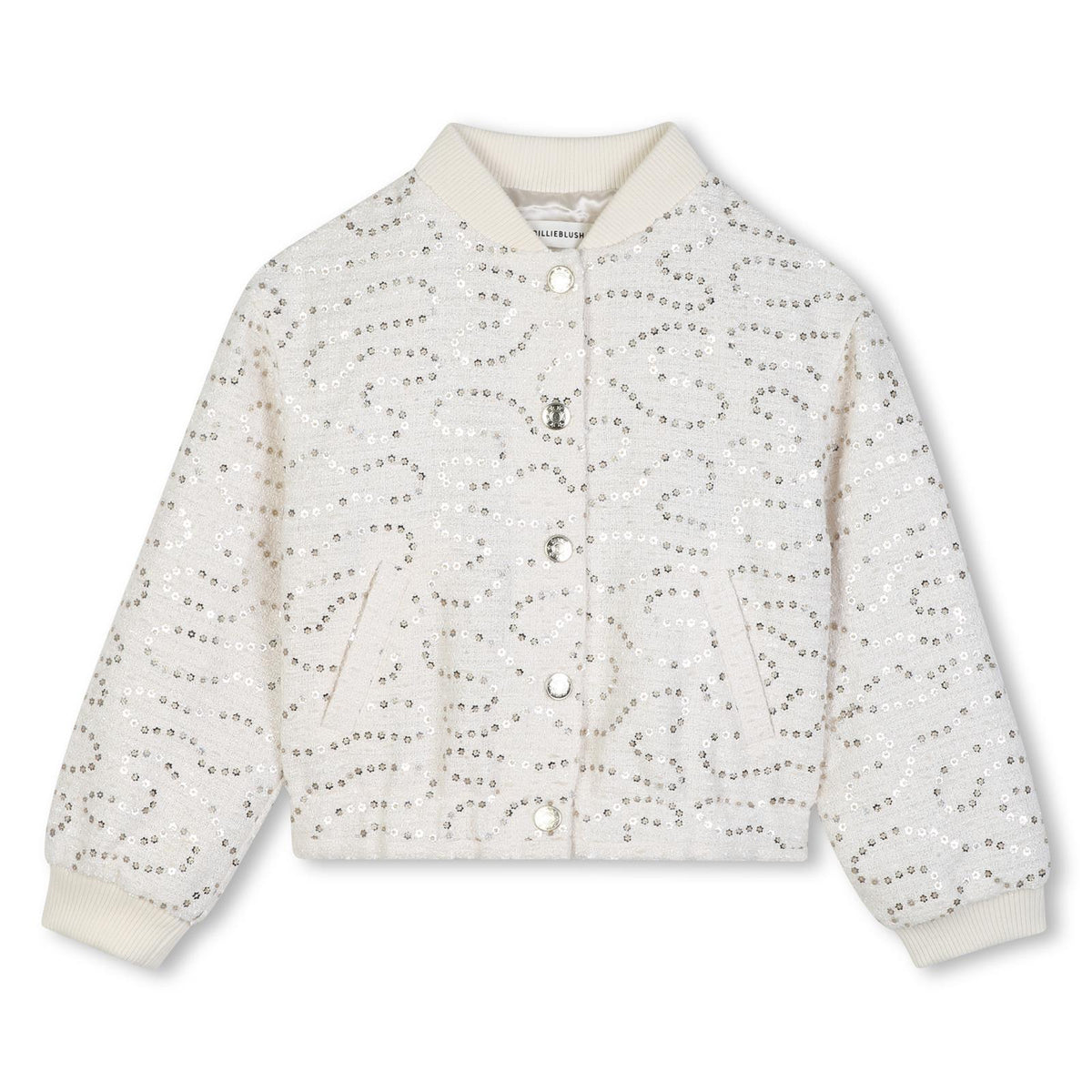Tweed jacket ricamato con paillettes, 2 tasche, costina on scollo e polsini, chiusura con bottoni automatici. U22433 121 BILLIE BLUSH KIDS 