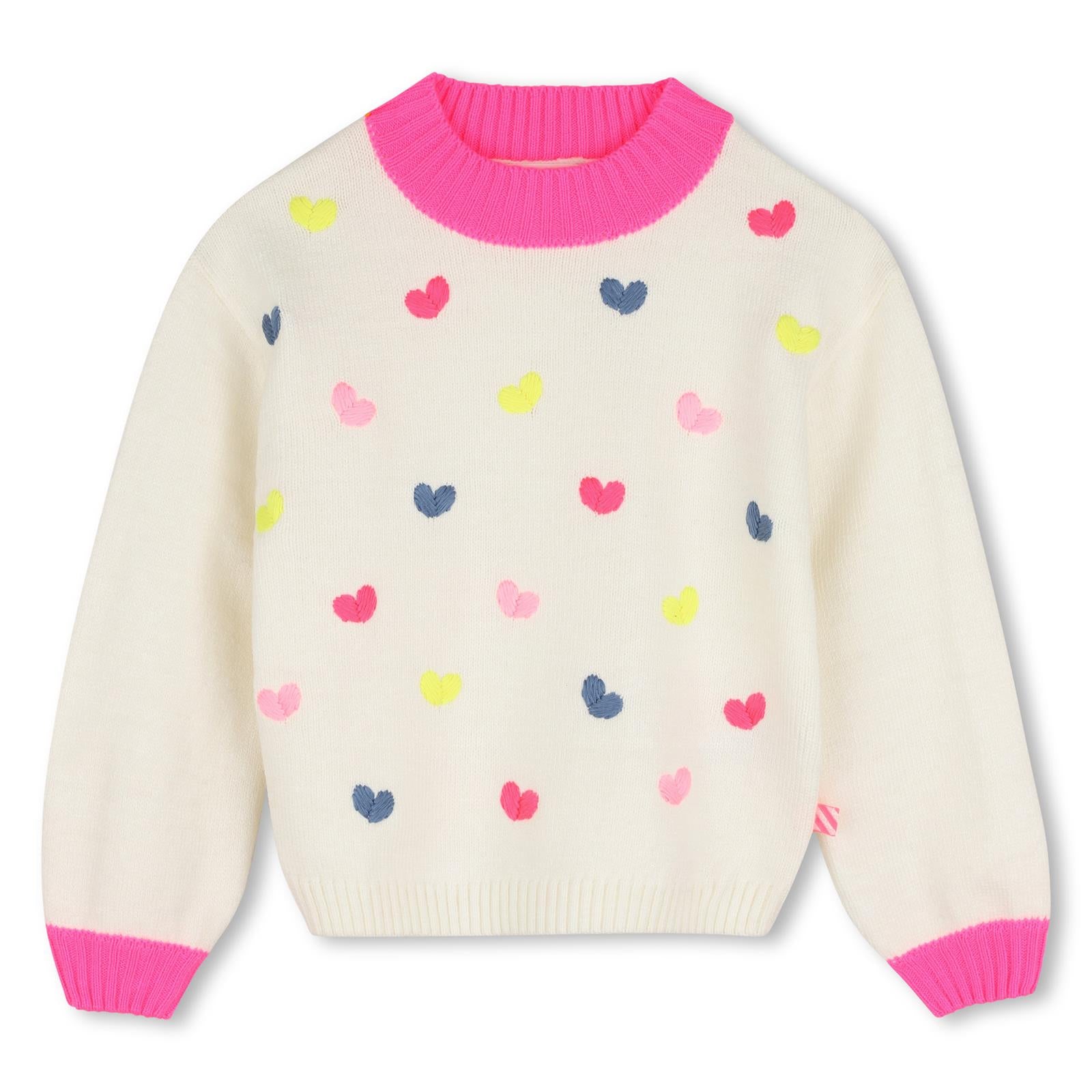 Maglione in maglia con ricamo a cuore multicolore sul davanti, bordi in costina a contrasto. U22472 121 BILLIE BLUSH KIDS 
