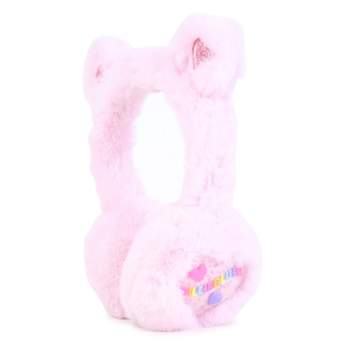 Fake fur earmuffs. Glitter silicone cuore badge. Frame in plastic con fake fur ears. A righe woven label. U22498 475 BILLIE BLUSH KIDS 