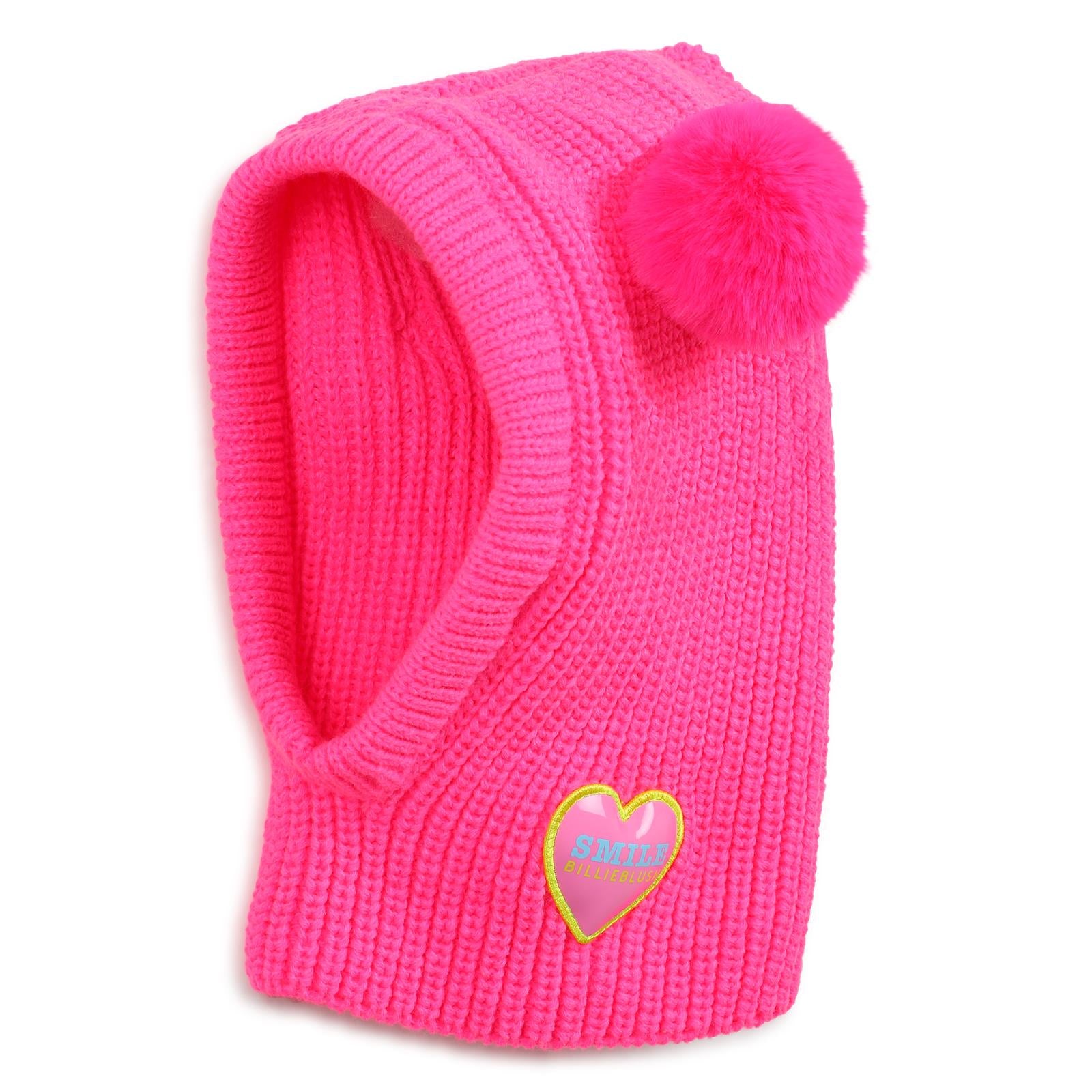 Ampio cappuccio, big costina knit e eco-pelliccia pompom. Fantasia badge in volume. A righe woven label on side. Composition : acrylic. U22507 47A BILLIE BLUSH KIDS 