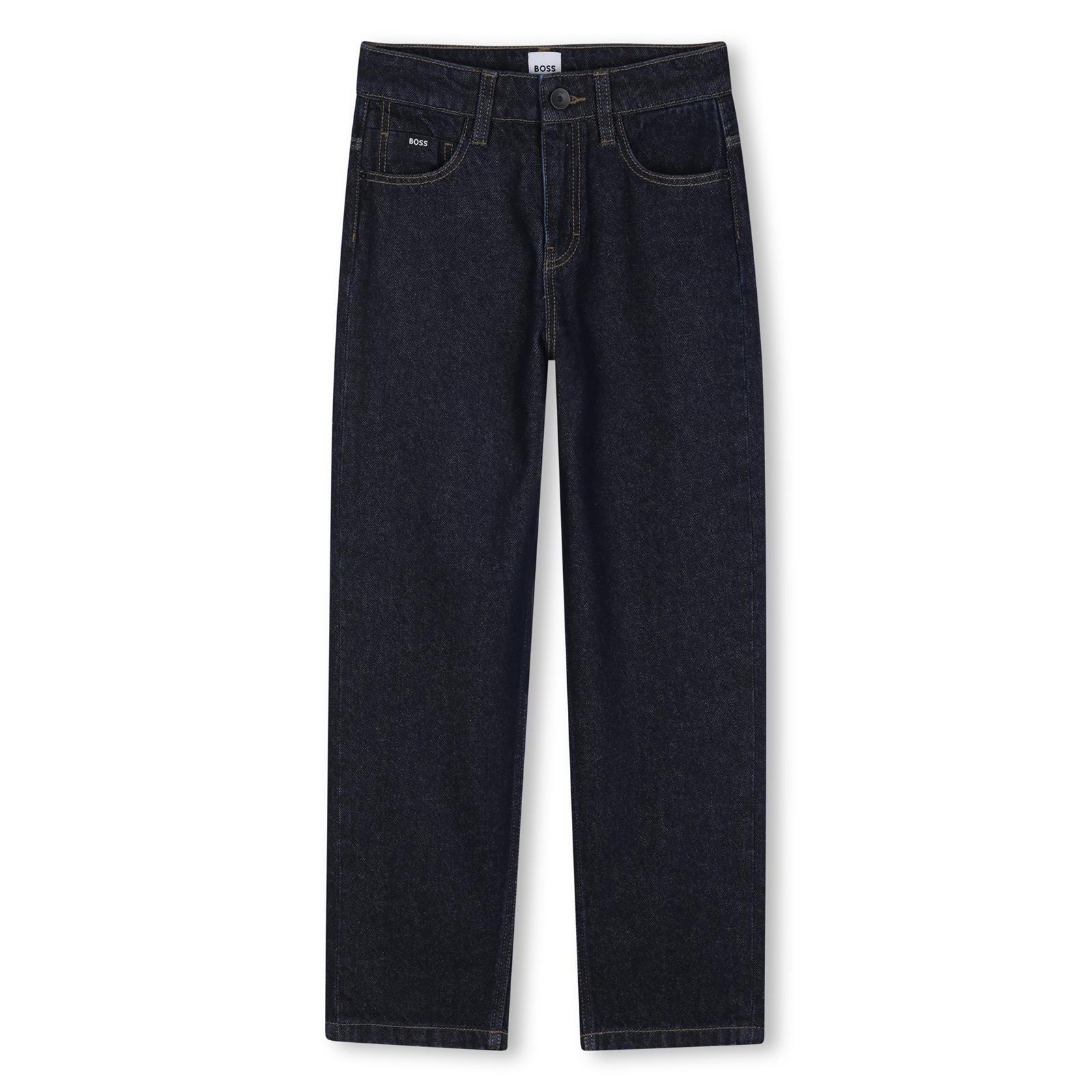 Pantaloni in denim in cotton. 2 davanti tasche, 2 retro tasche. Rivet on davanti tasche. Double b rivet on retro tasca. Boss label on retro fascia in vita. Boss raised logo. Vestibilità morbida J53358 Z35 BOSS KIDSWEAR 