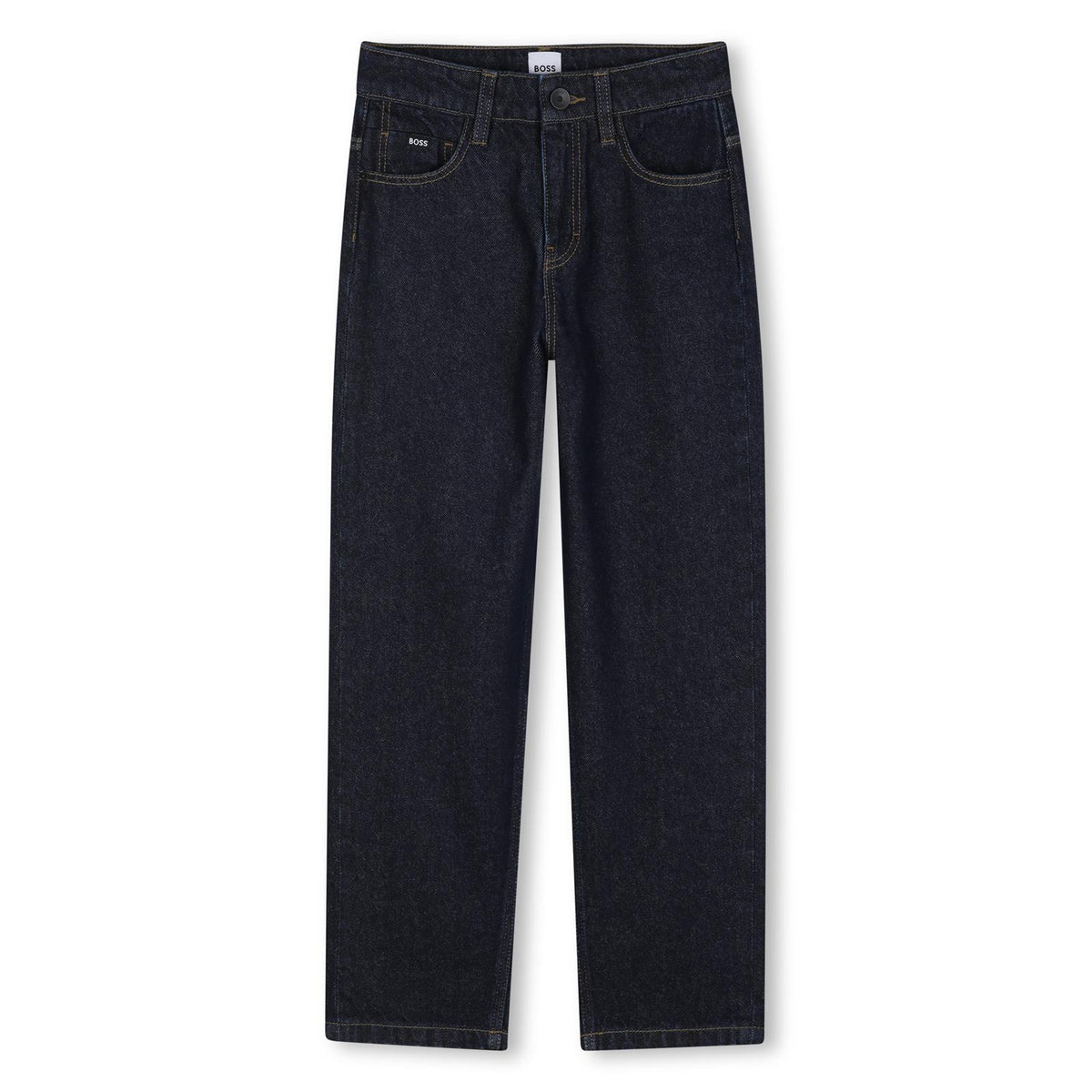 Pantaloni in denim in cotton. 2 davanti tasche, 2 retro tasche. Rivet on davanti tasche. Double b rivet on retro tasca. Boss label on retro fascia in vita. Boss raised logo. Vestibilità morbida J53358 Z35 BOSS KIDSWEAR 