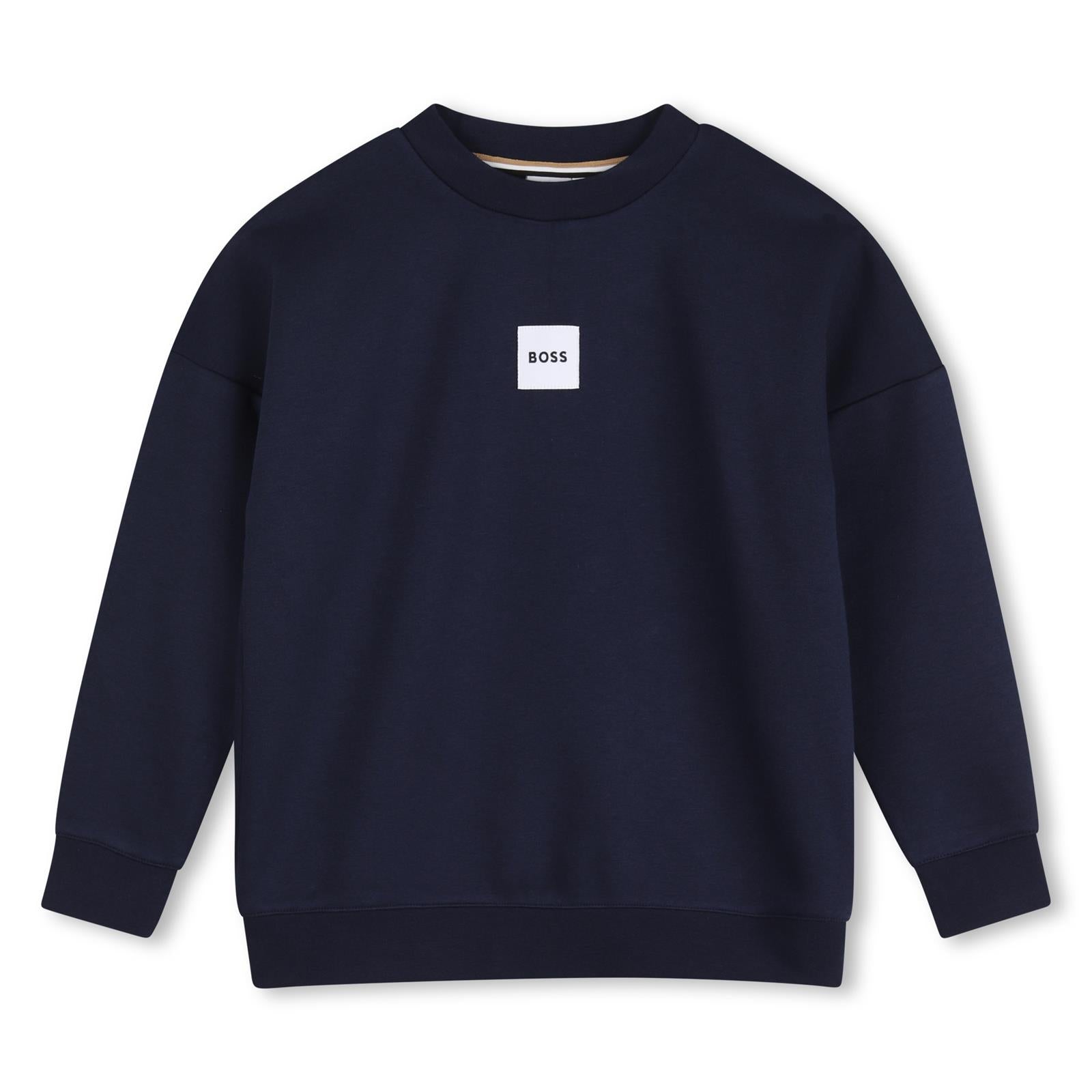 Sweatshirt in fleece, cotton, polyester. Round collar, boss woven label centered on chest. J53394 849 BOSS KIDSWEAR 