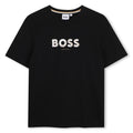 Short-sleeved cotton jersey t-shirt. Reworked boss logo centered on chest.