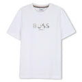 Short-sleeved cotton jersey t-shirt. Reworked boss logo centered on chest.