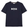 Short-sleeved cotton jersey t-shirt. Reworked boss logo centered on chest.