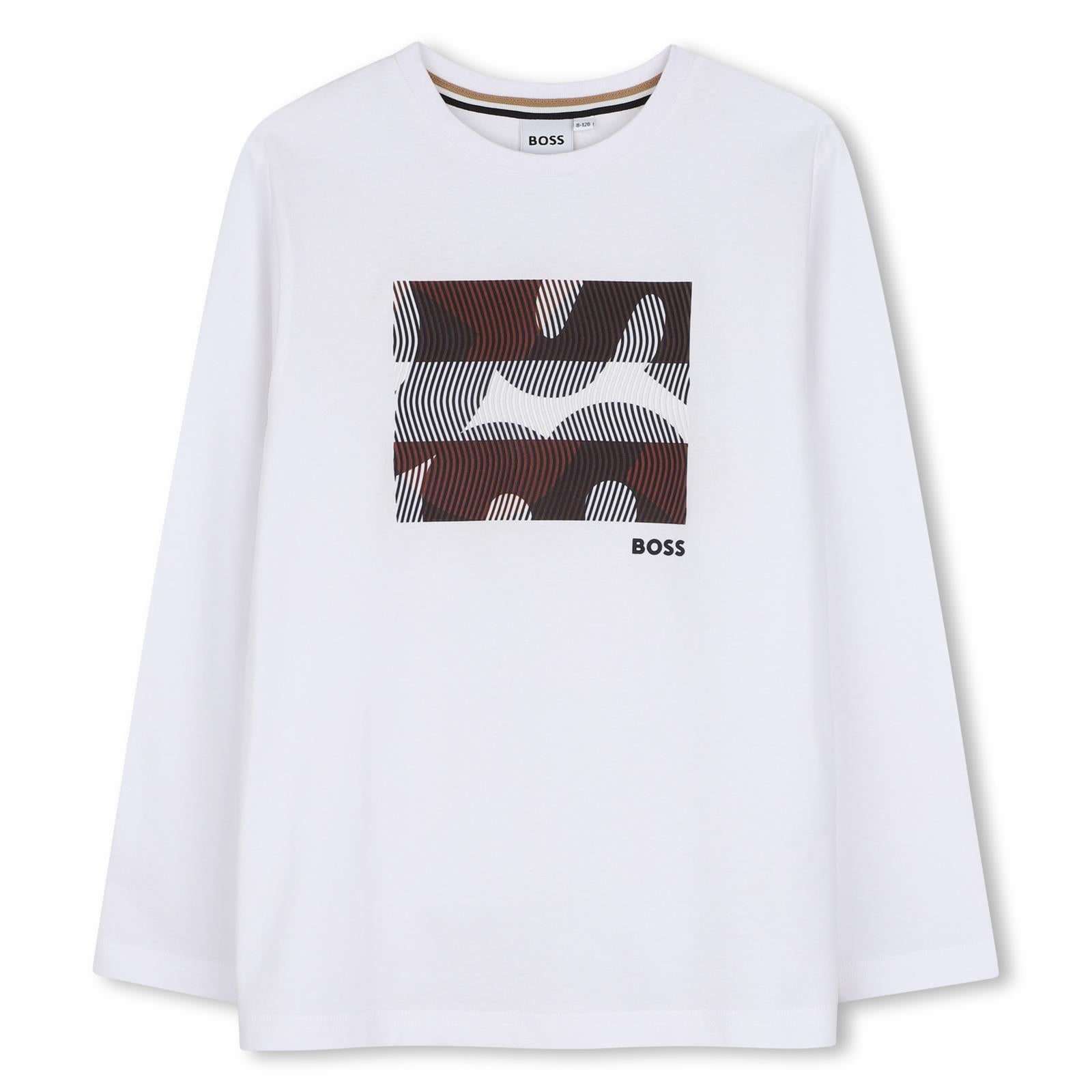Long-sleeved jersey t-shirt con reworked logo centered on chest. J53406 10P BOSS KIDSWEAR 