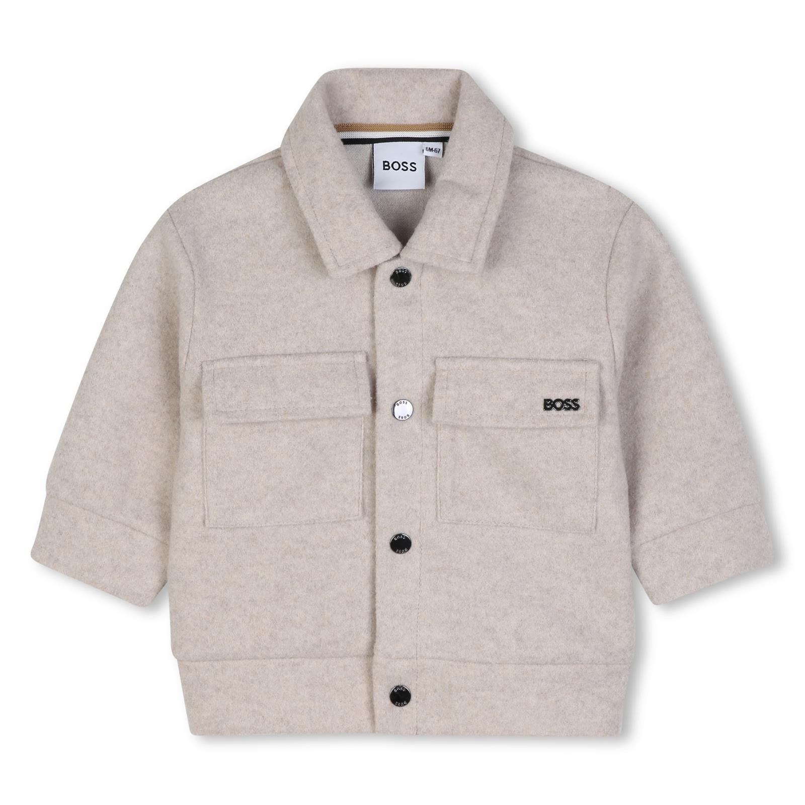 Mélange flannel jacket. Two davanti flap tasche. Chiusura con bottoni automatici. Boss logo sul tasca flap. Raiser boss. Goes con pantaloni j53469. J53477 B51 BOSS KIDSWEAR 