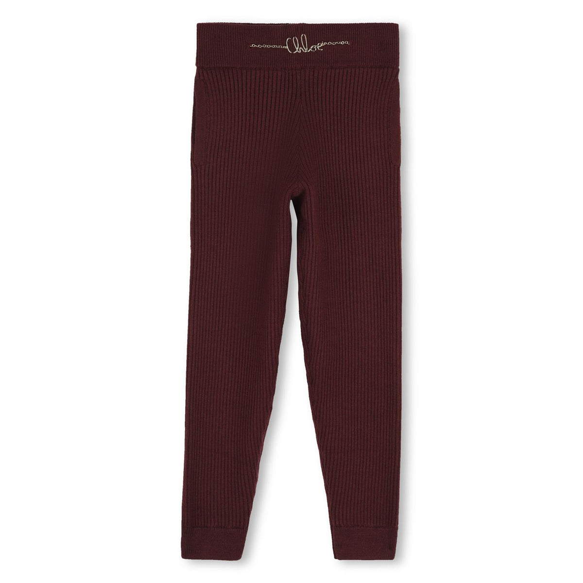 In maglia pantaloni containing 80% of cotton from organic farming e 20% cashmere, side seam tasche, elastico fondo legs e cintura embellished con handwritting chloe metal logo chain on davanti. C21261 94E CHLOE KIDS 