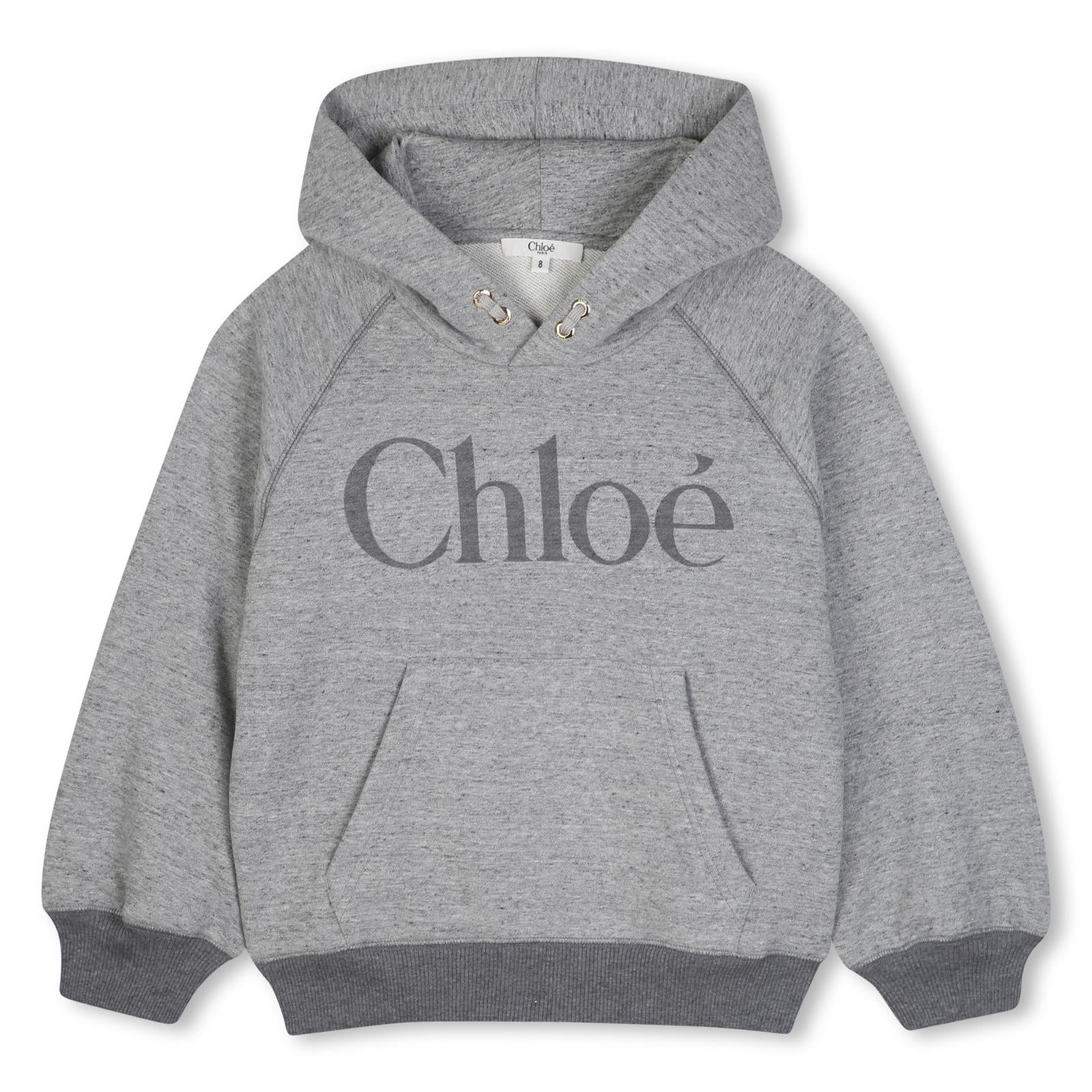 Hoodie in marled cotone garzato containing cotton from organic farming, kangaroo tasca, printed chloé logo on davanti. C21284 M07 CHLOE KIDS 