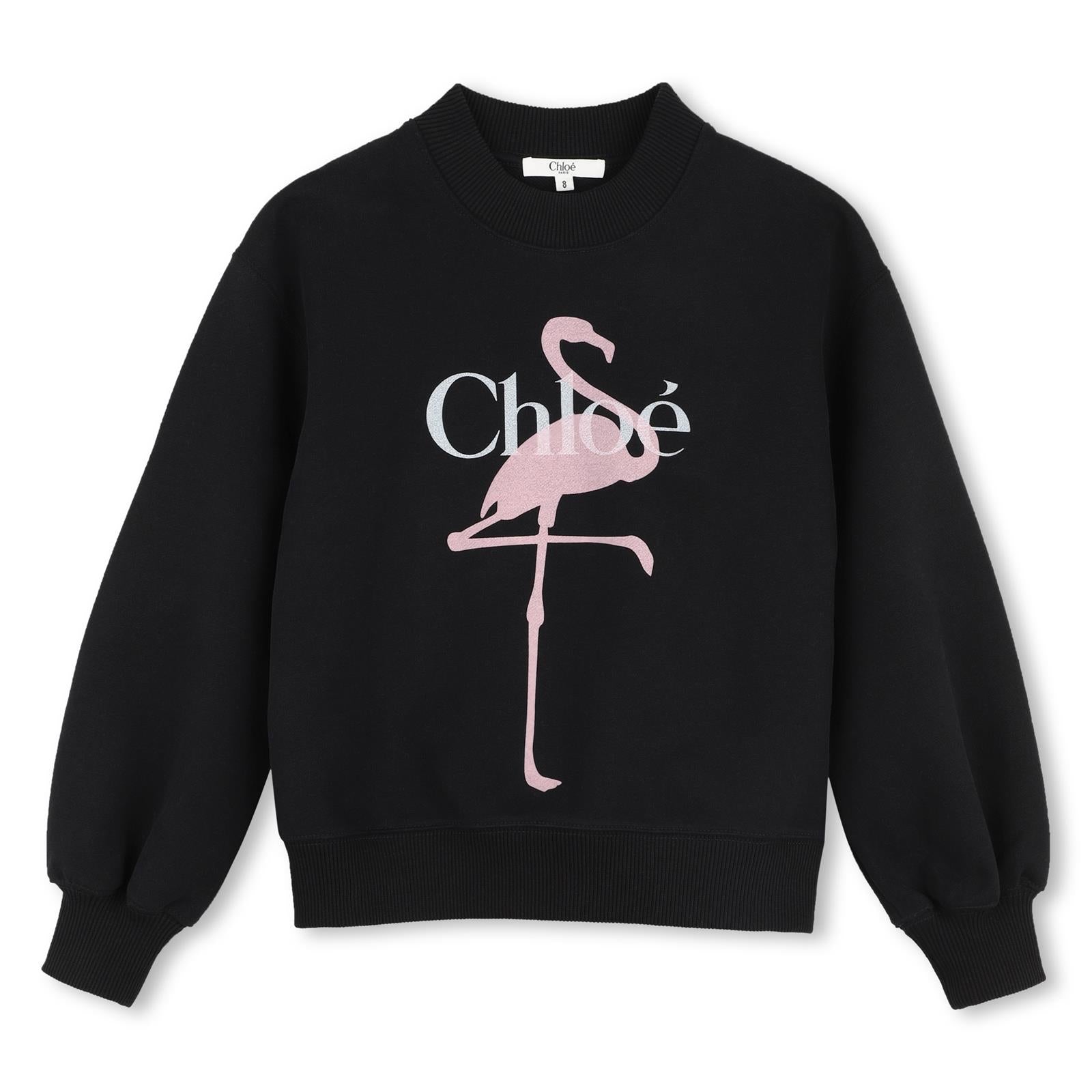 Sweat-shirt in cotone garzato, containing cotton from organic farming, fantasia illusration branded con chloé logo printed on davanti. C21286 09B CHLOE KIDS 
