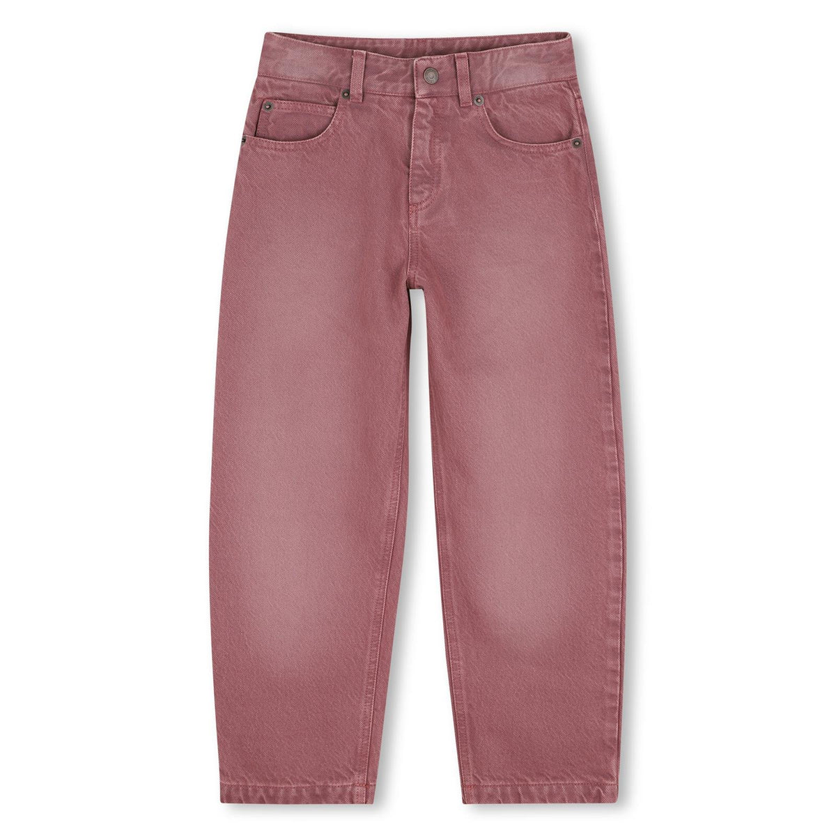 Five-tasche pantaloni in denim, containing cotton from organic farming, chloe label in cow leather, vegetal tanning, on retro, vita regolabile con inside elastico band. C21393 Z34 CHLOE KIDS 