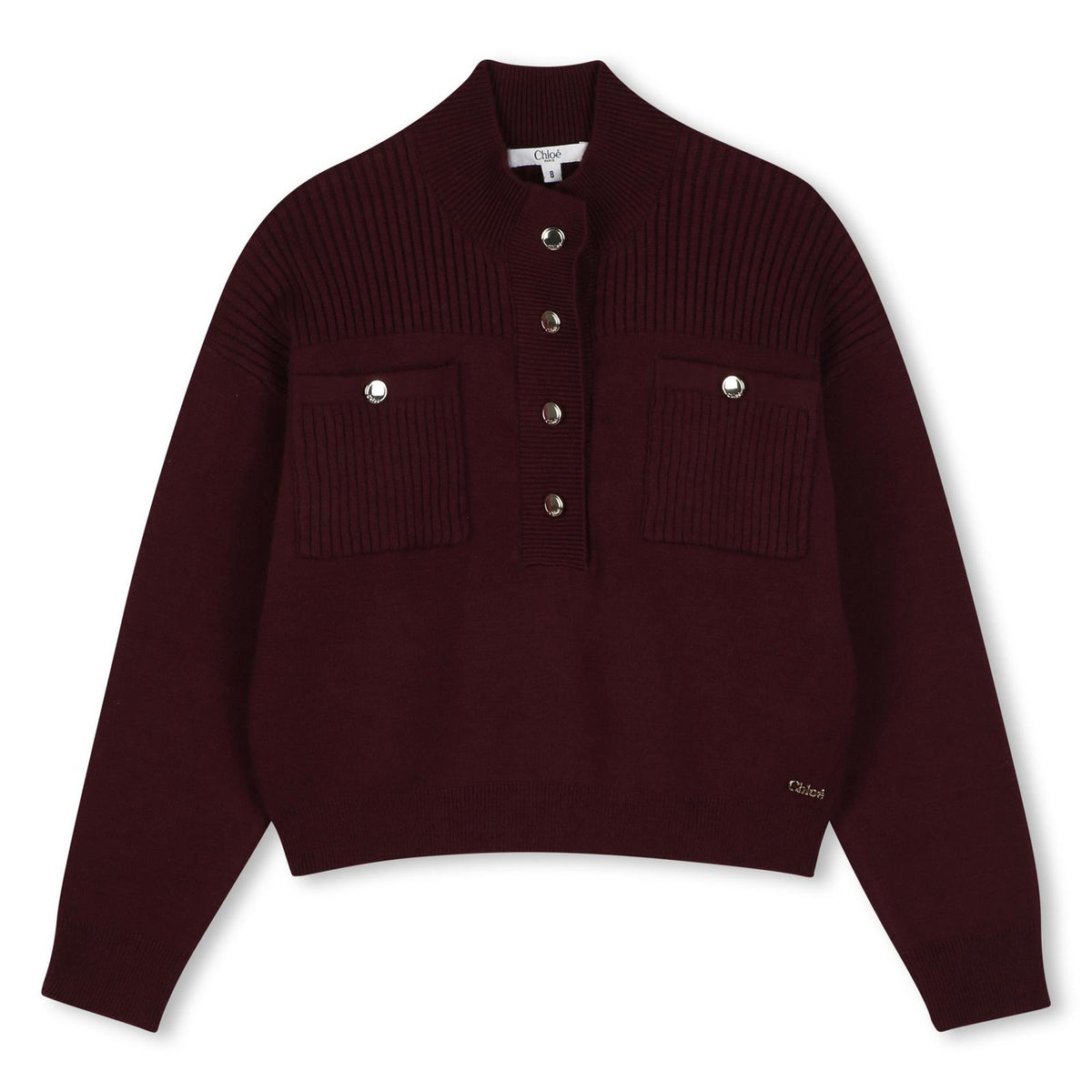 High collar in maglia felpa 80% containing cotton from organic farming 20% cashmere filato, chloé gold metal plate on davanti. C21399 94E CHLOE KIDS 