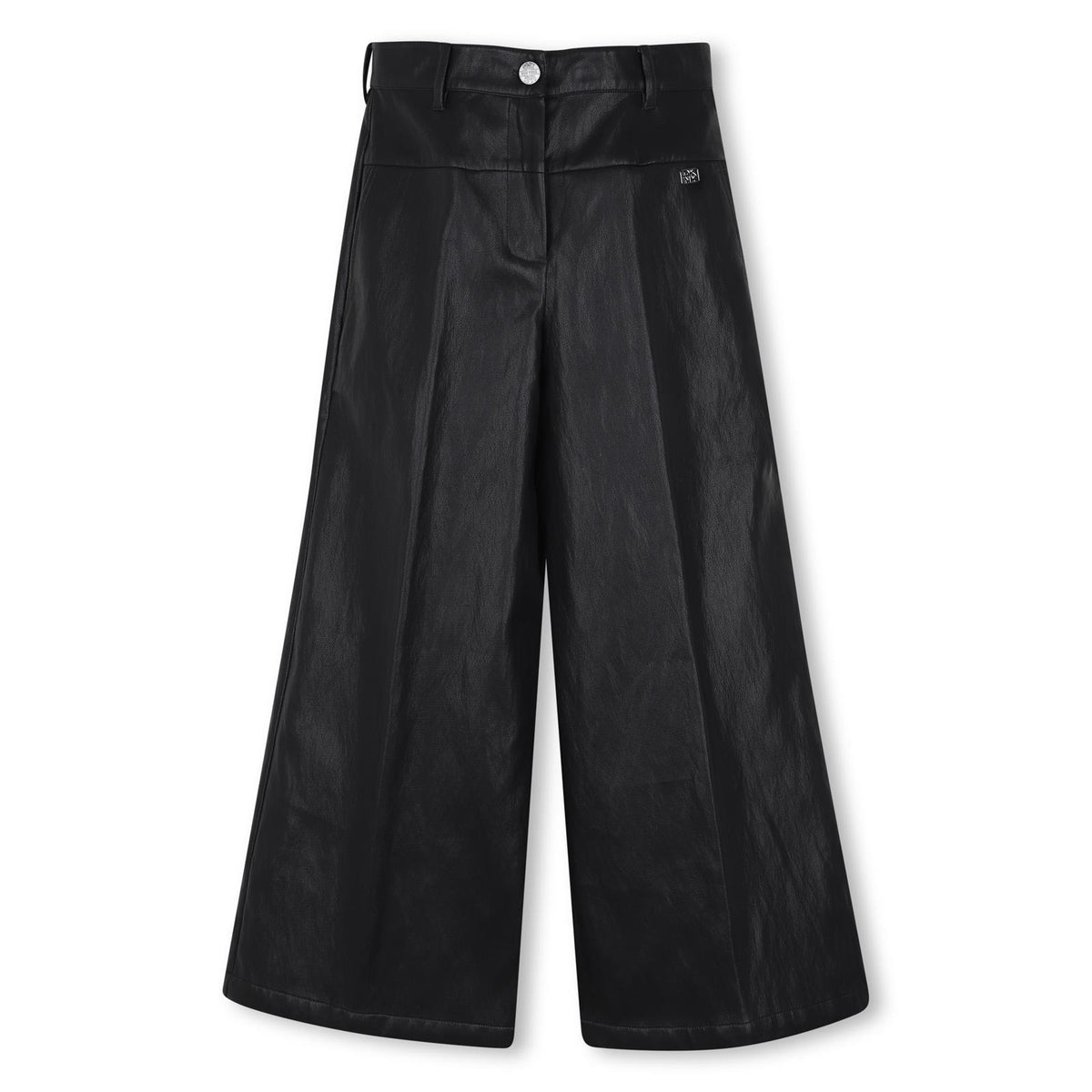 Large faux leather pantaloni, 55% polyuretane 45% polyester. Buttons chiusura at vita. 2 davanti tasche. Dkny metal plate sul davanti. Ajustable vita con buttons until 10 years. Dkny label al retro. D62787 09B DKNY KIDS 