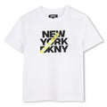 Maniche corte t-shirt in jersey 100% cotton from organic farming. Printed dkny illustrazione sul davanti.