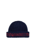 Cappello con scritta in misto lana blu