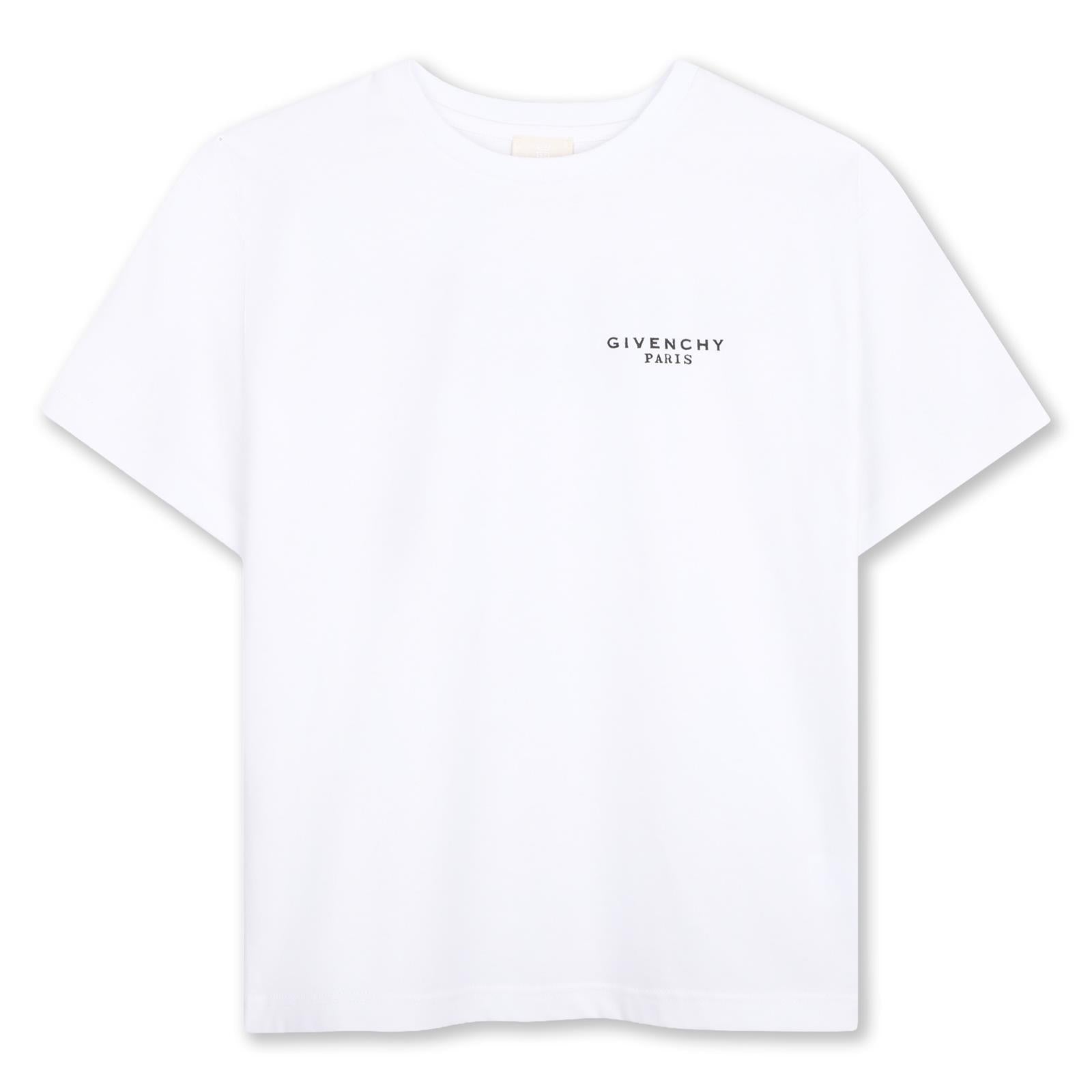 T-shirt in jersey, cotton from organic farming, maniche, givenchy logo stampa at davanti e retro. H31280 10P GIVENCHY KIDS 