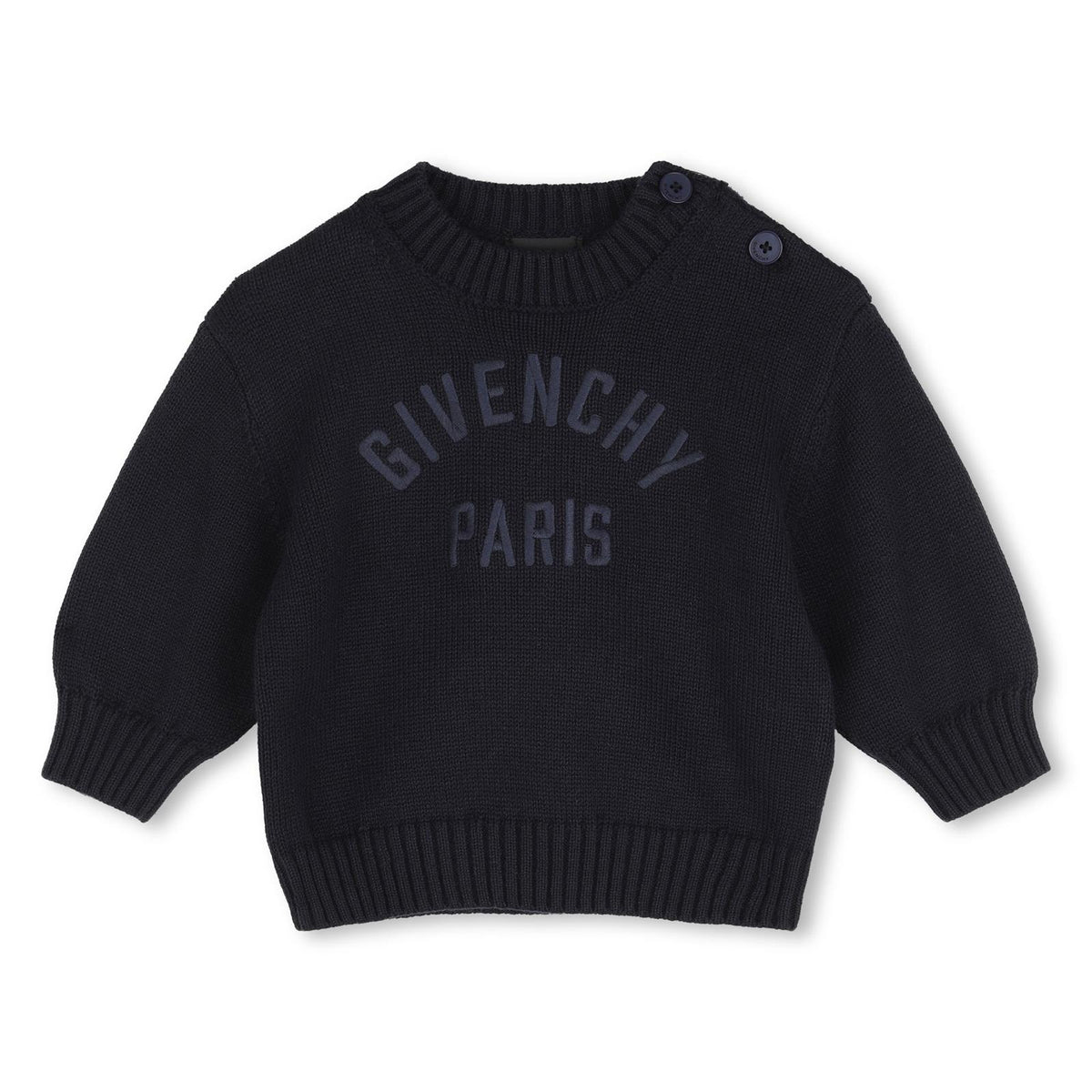 In maglia felpa in 95% cotton e 5% cashmere. High gauge. Spalla opening con buttons. Givenchy logo ricamo at davanti. H31294 853 GIVENCHY KIDS 