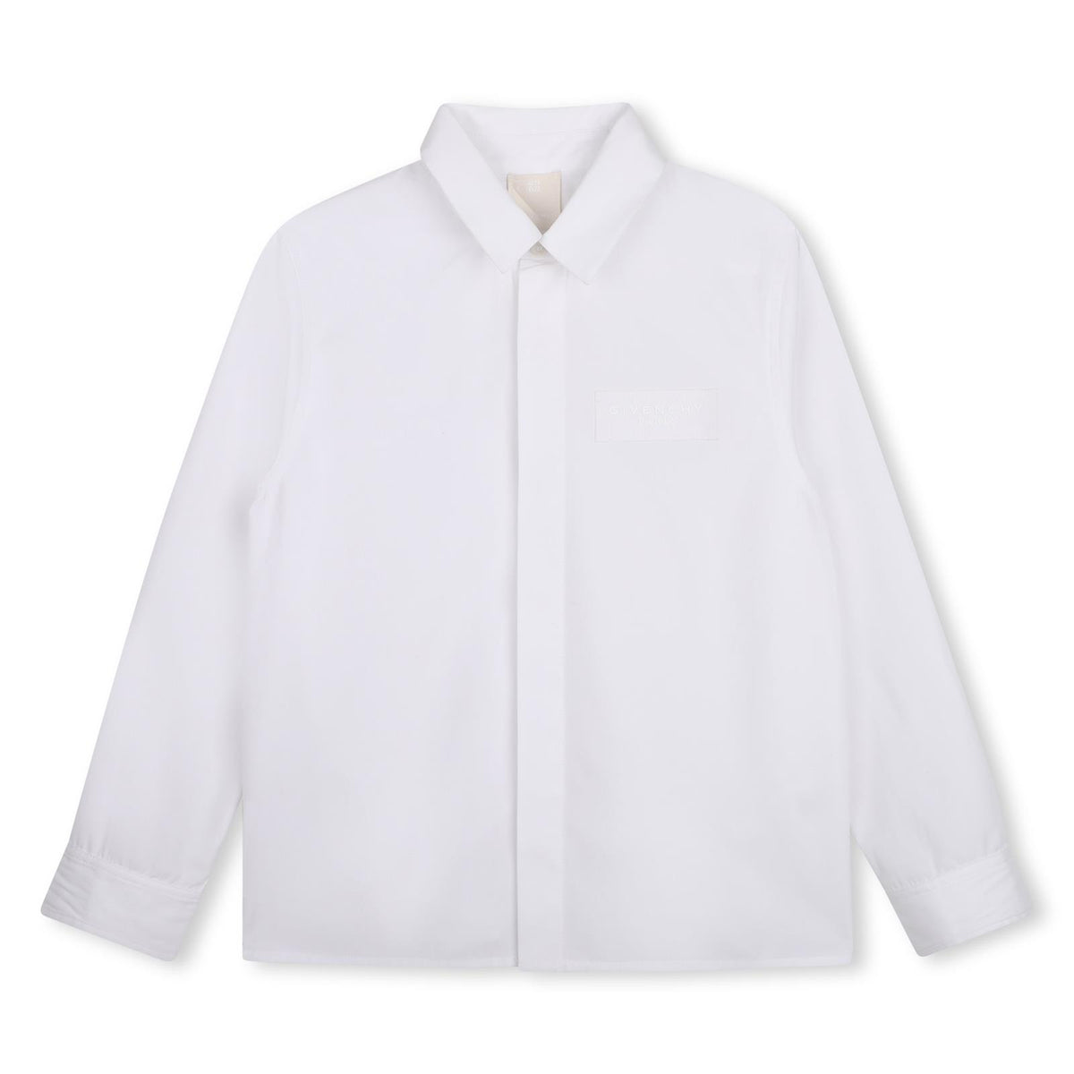 Longue maniche shirt in cotton poplin. Ottoman braid white label, givenchy logo tone on tone high density printed at davanti chest. H31391 10P GIVENCHY KIDS 