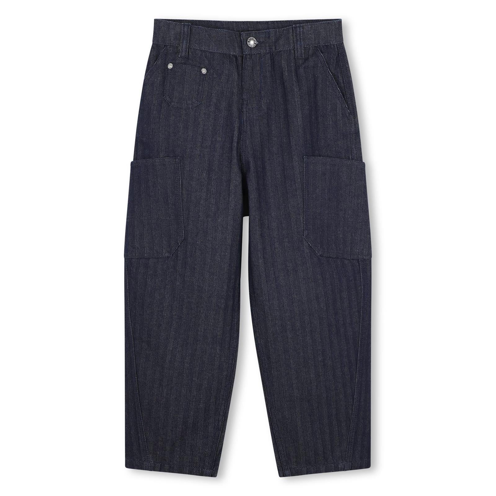 Pantalon in cotton elastane denim, herringbone pattern. Fantasia davanti e side tasche. Givenchy logo ricamo at retro tasca. Givenchy logo embossed silver color printed flap label at retro vita. H31397 Z35 GIVENCHY KIDS 