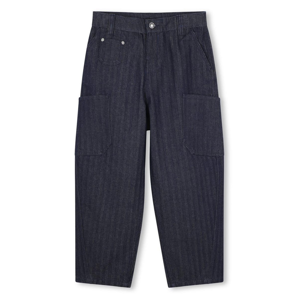 Pantalon in cotton elastane denim, herringbone pattern. Fantasia davanti e side tasche. Givenchy logo ricamo at retro tasca. Givenchy logo embossed silver color printed flap label at retro vita. H31397 Z35 GIVENCHY KIDS 