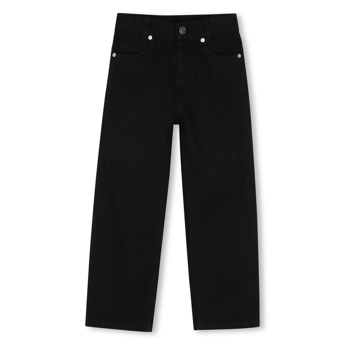 Cotton drill pantaloni, black or white color overdyed. Straight fit, givenchy logo embossed silver color printed leather flap label at retro vita. Tone on tone givenchy logo ricamo at retro tasca. H31400 09B GIVENCHY KIDS 