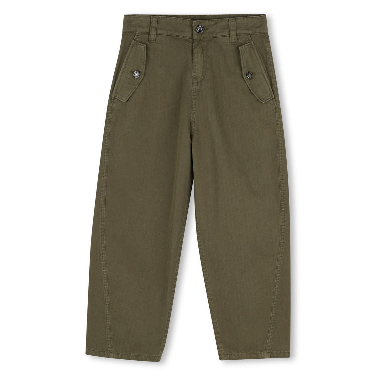 Pantaloni in cotton twill, herringbone pattern, twisted seams. Fantasia davanti tasche con silver color button trimming, givenchy logo printed e ricamato label at retro tasca. H31402 653 GIVENCHY KIDS 