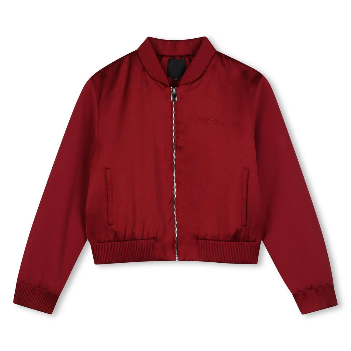 Cardigan con fabrics mix, milano con polyester viscose acetate. Fantasia costina detail made nel satin. Givenchy logo ricamo at davanti e retro. H31432 96D GIVENCHY KIDS 