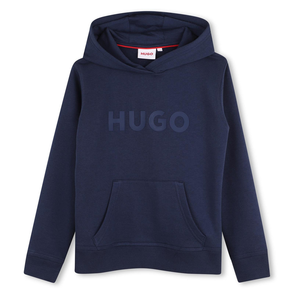 Con cappuccio sweatshirt in cotton e polyester fleece, embossed logo printed sul davanti, elastico polsini e fondo, kangaroo tasca sul davanti. Vestibilità regolare G01231 85C HUGO KIDS 