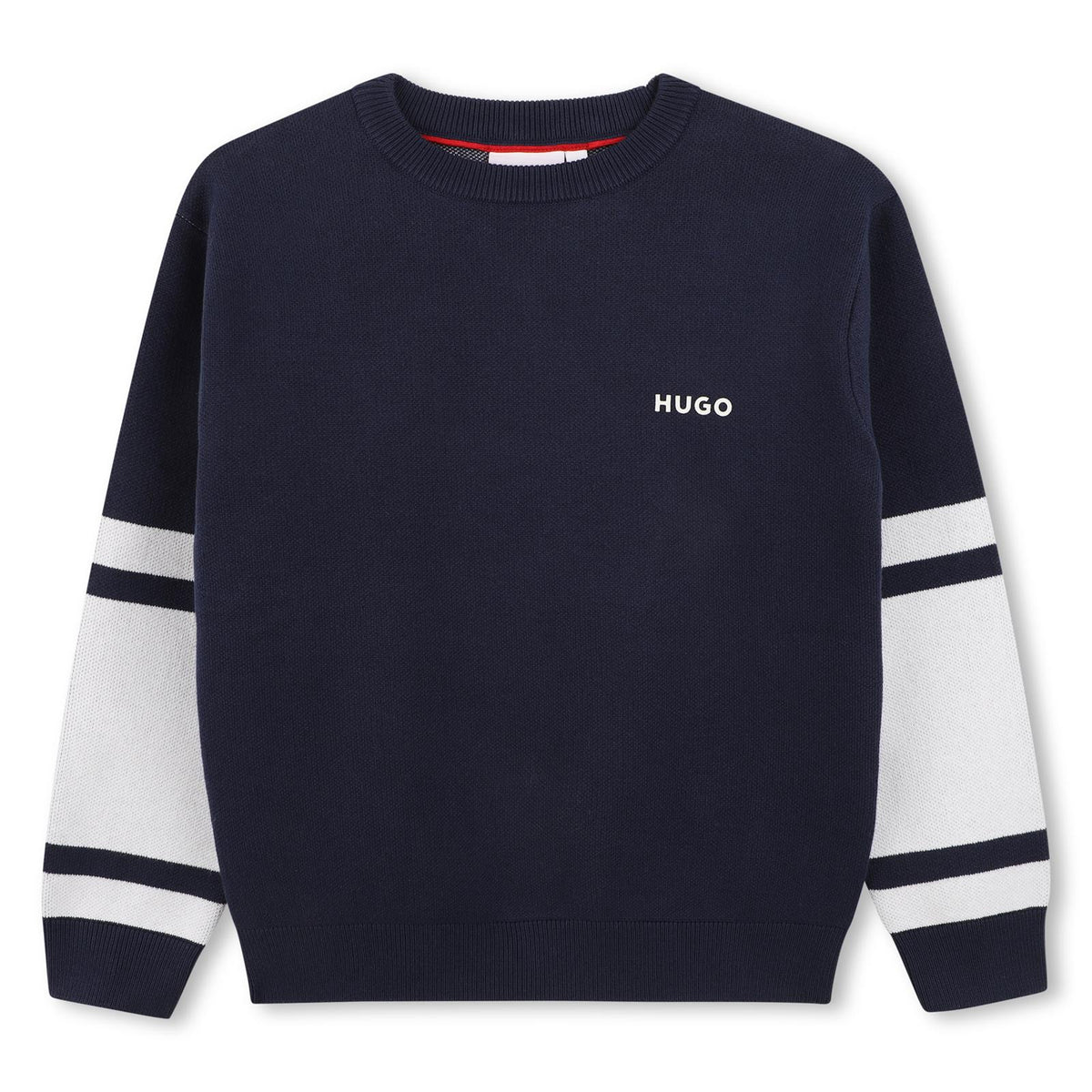 Round neck felpa in cotton polyester viscose knit, hugo logo printed sul chest, a contrasto bands al fondo of maniche, fantasia jacquard logo al fondo of retro. G01238 85C HUGO KIDS 