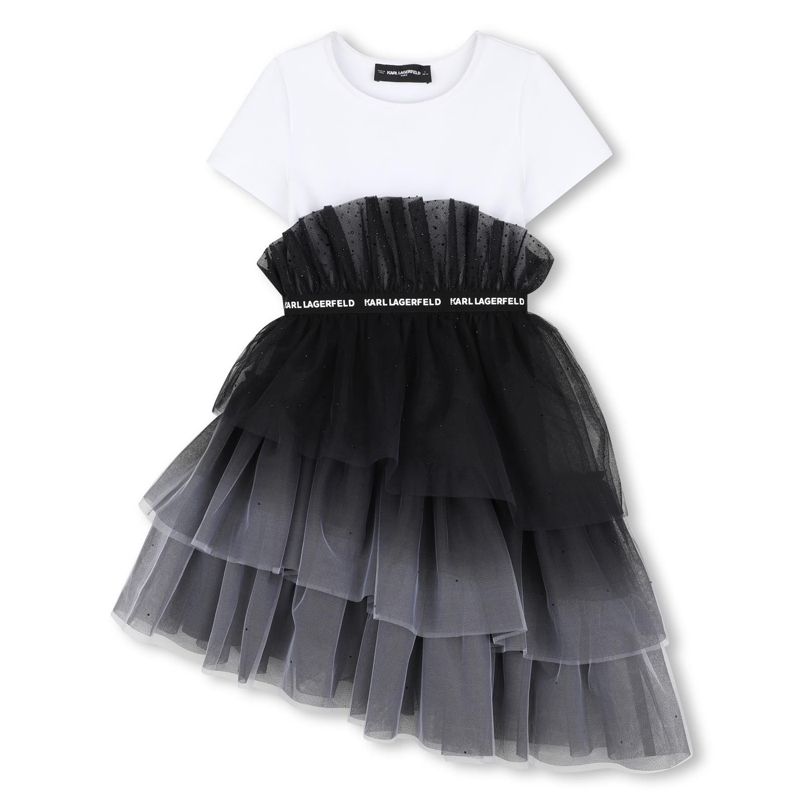 Bi-material ceremony vestito. Milano top. Gradient tulle fondo con strass. Viscose fodera. Elastico band con karl lagerfeld logo. Z31326 N50 KARL LAGERFELD KIDS 