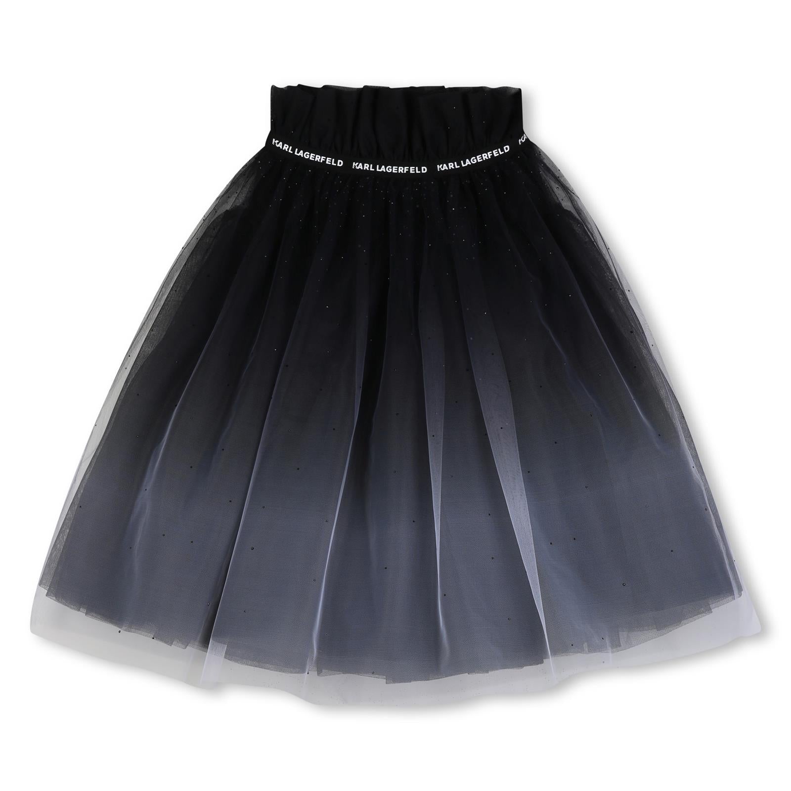 Ceremony gonna in gradient tulle, lined con viscose twill. Small elastico band con karl lagerfeld logo al vita. Strass sul davanti e retro. Z31347 N50 KARL LAGERFELD KIDS 