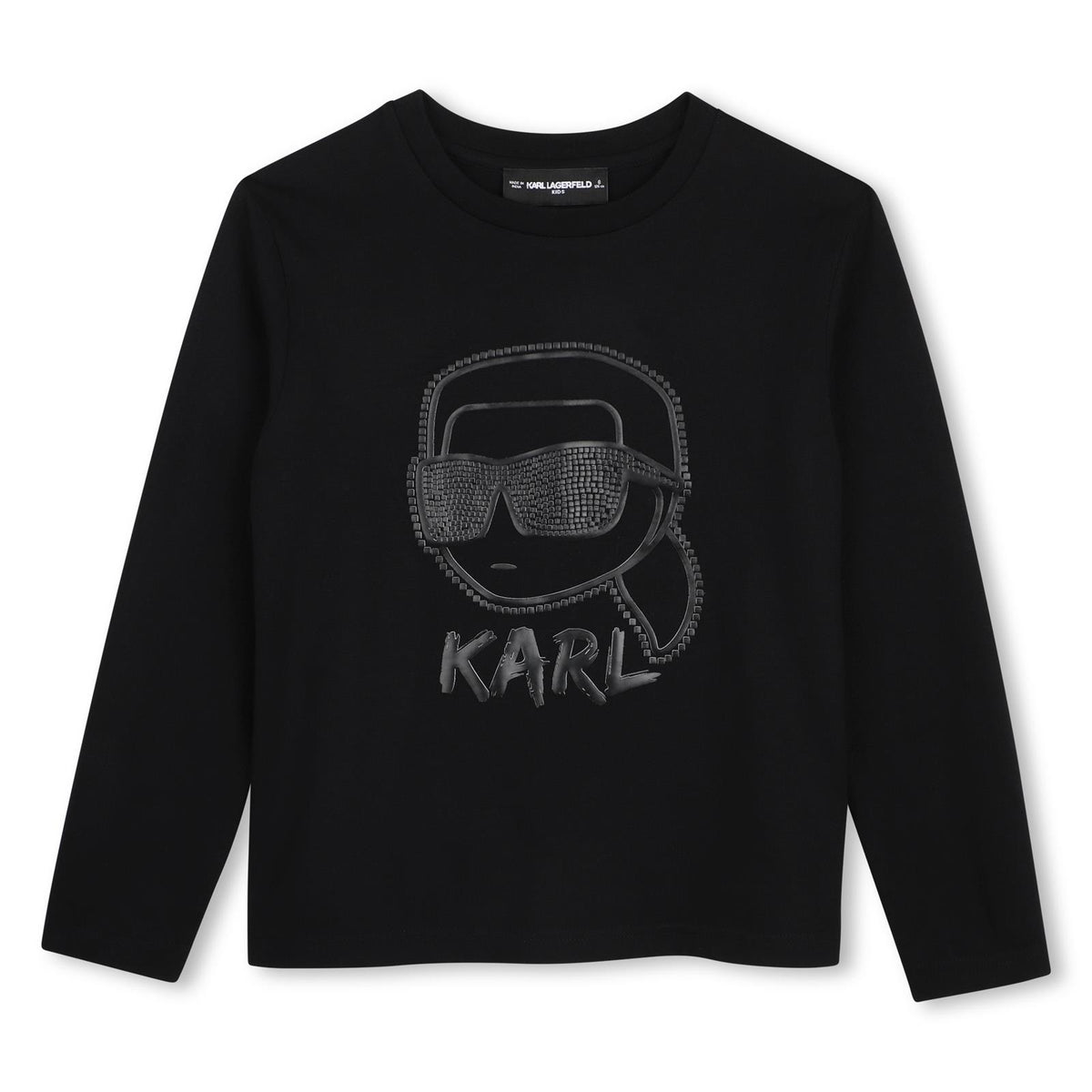 Long-maniche jersey t-shirt in organic cotton jersey. Karl head illustrazione sul davanti con 3d effect e karl lagerfeld logo illustrazione sul retro. Z31360 09B KARL LAGERFELD KIDS 