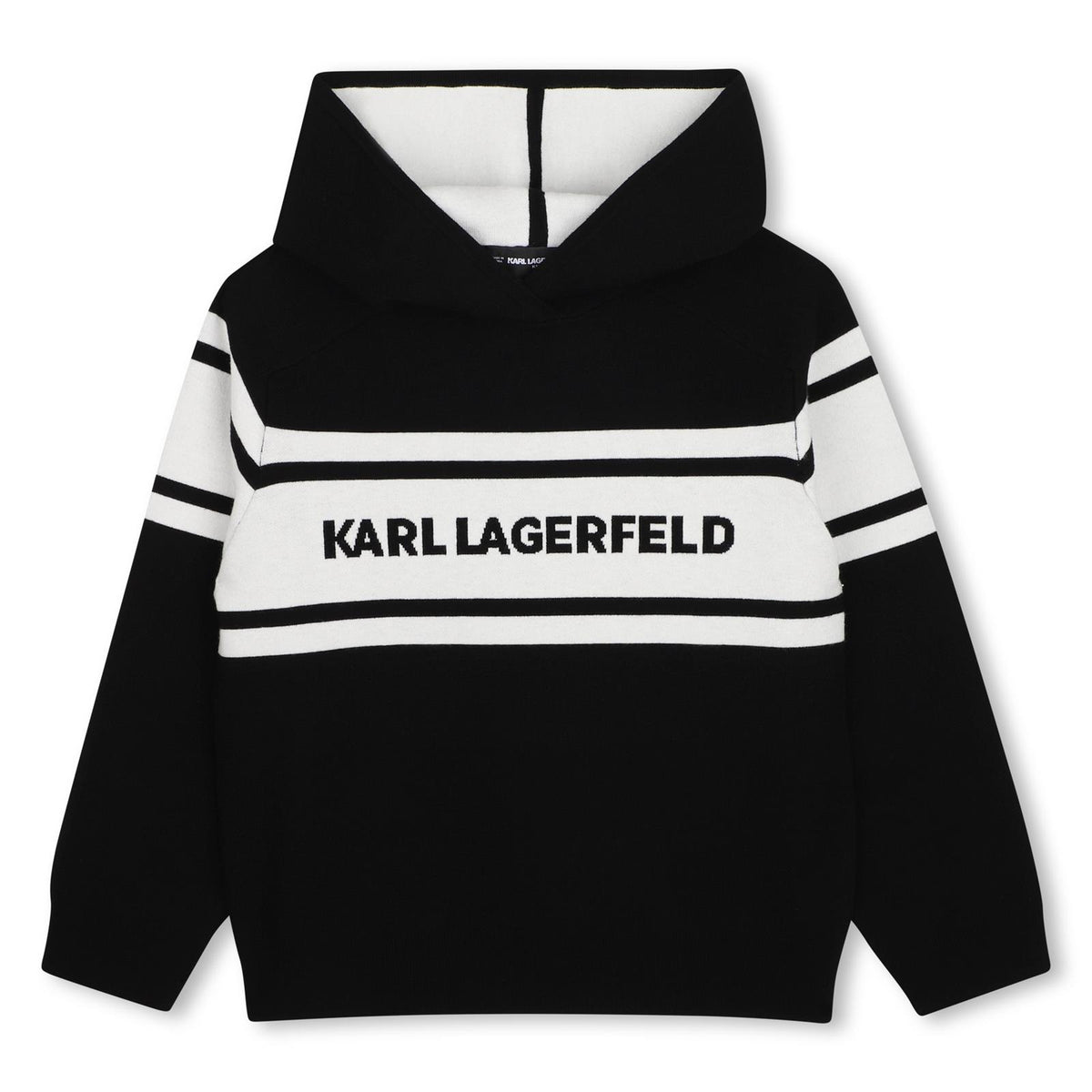 Con cappuccio felpa in viscose polyamide. Karl lagerfeld logo intarsia sul davanti. Cappuccio con all-over kl monogram knitting. Z31381 09B KARL LAGERFELD KIDS 