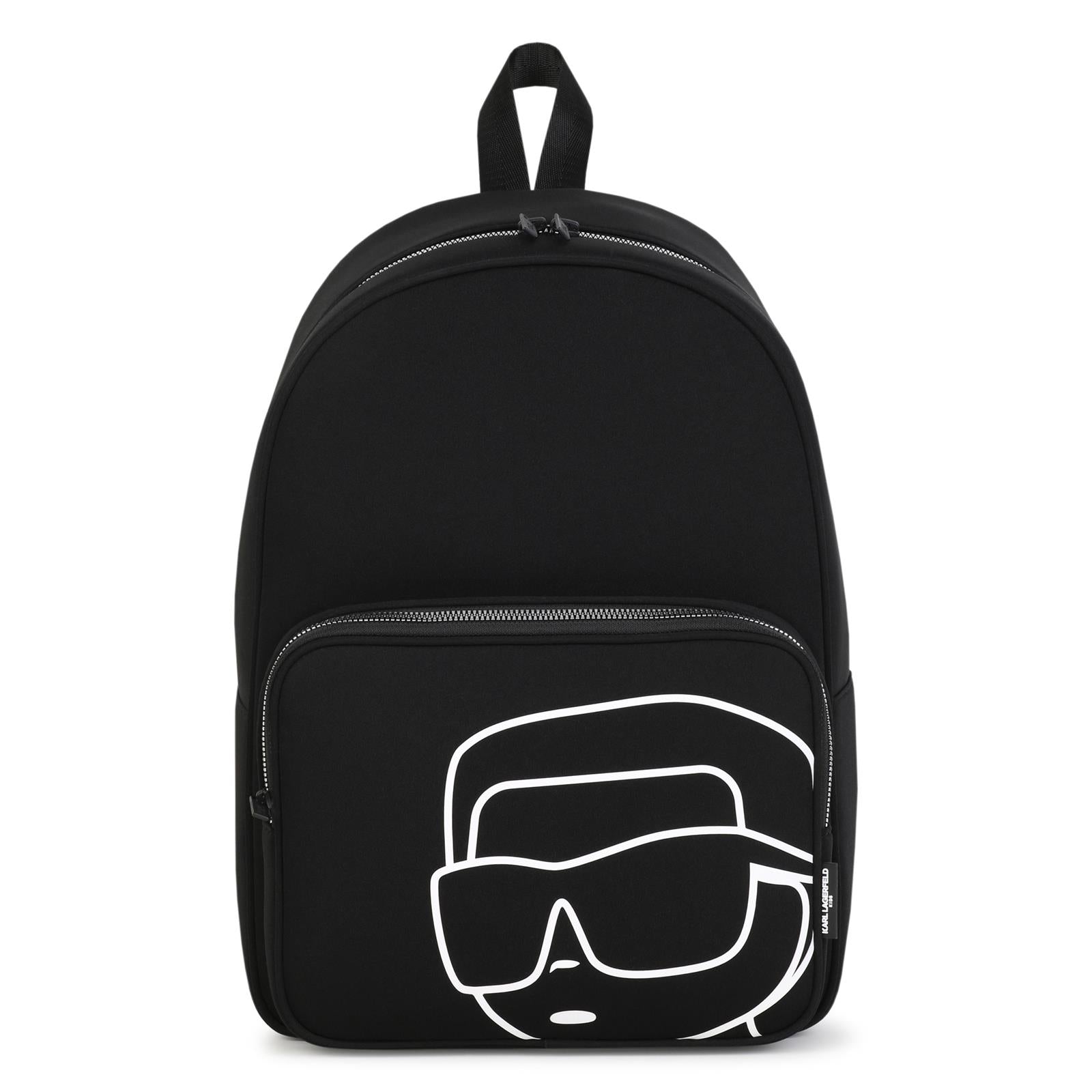 Backpack in jersey fabric. Karl stampa con silicone effect. Padded retro e spalla straps con mesh, for better comfort. Branded zips chiusura. Branded fodera. Dimensions : 38x27x15cms. (compo: polyester) Z31445 09B KARL LAGERFELD KIDS 