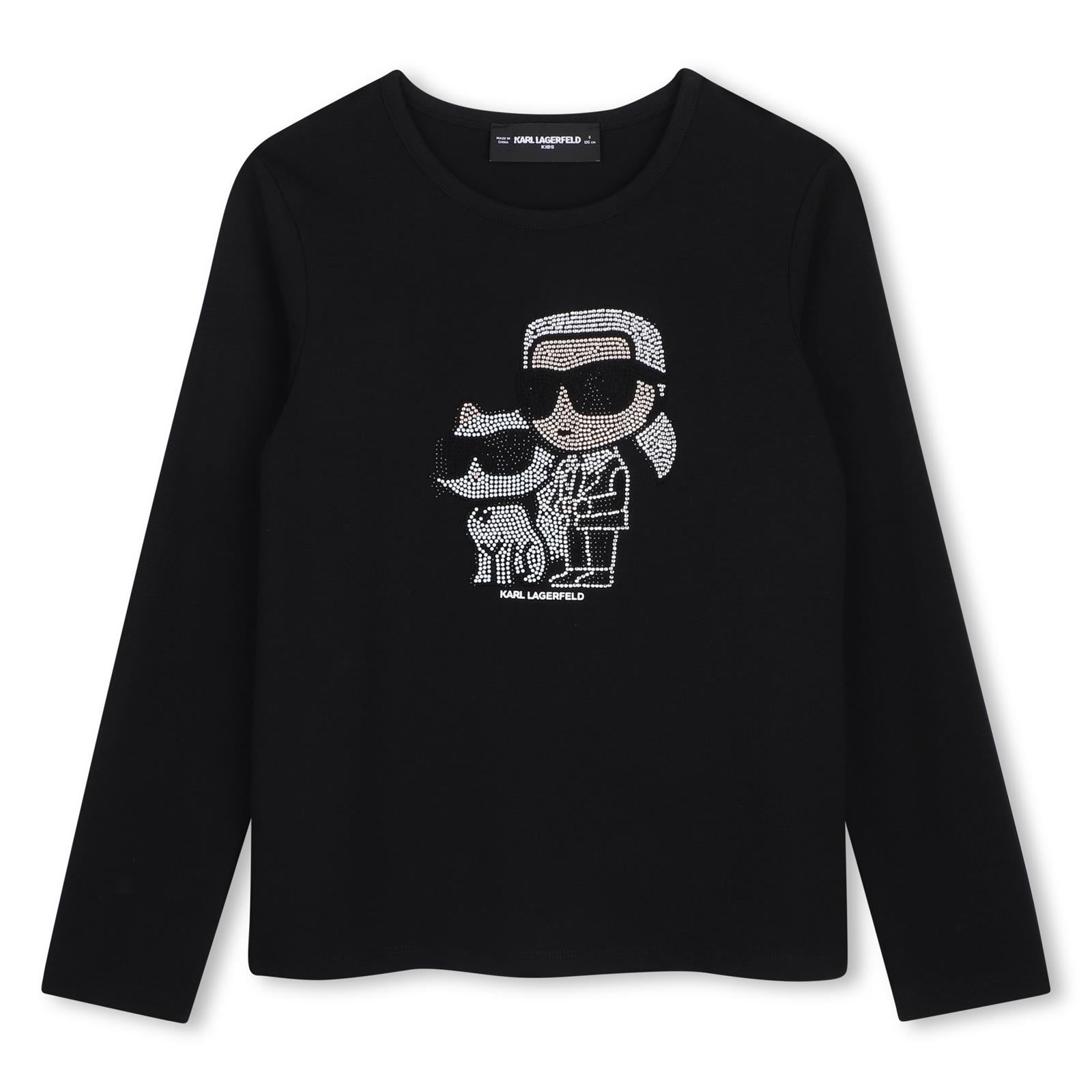 Long-maniche jersey t-shirt con cotton coming from organic farming. Karl/choupette illustrazione con strass on davanti. Karl lagerfeld logo illustrazione sul retro. Mini me Z31463 09B KARL LAGERFELD KIDS 