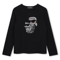 Long-maniche jersey t-shirt con cotton coming from organic farming. Karl/choupette illustrazione con strass on davanti. Karl lagerfeld logo illustrazi
