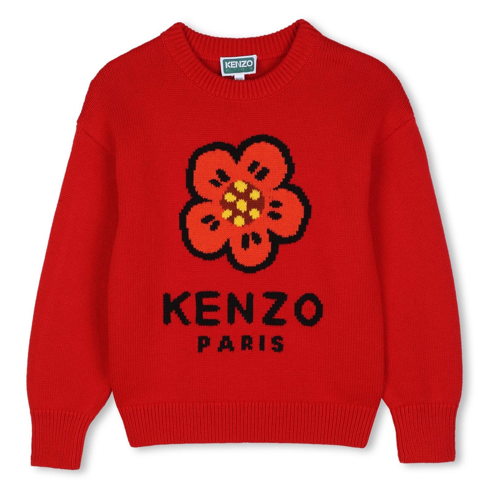 Maglione in maglia (79% cotton, 10% viscose, 7% polyamide, 4% wool), branded jacquard illustrazione on davanti. K62007 990 KENZO KIDS 