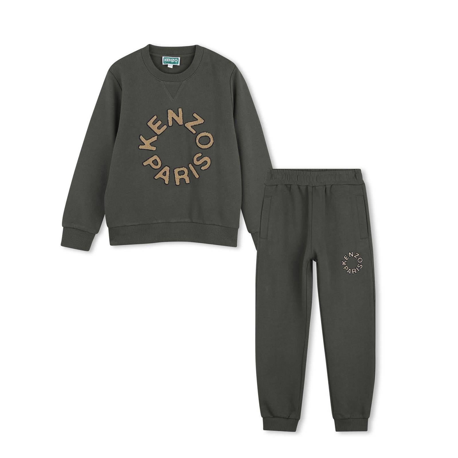 Sweat + pantaloni set in unbrushed fleece (100% cotton). Sweatshirt, branded ricamo on davanti. Jogging pantaloni con vita elastica, two side tasche, branded ricamo on davanti. K62039 64Q KENZO KIDS 