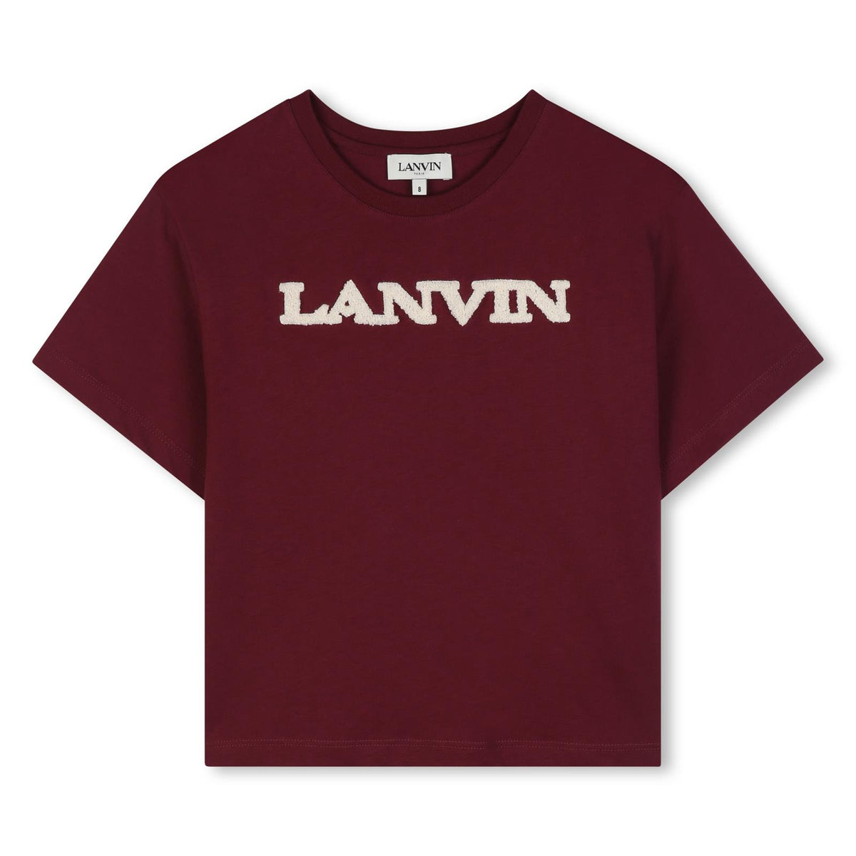Organic cotton jersey t-shirt, tone-on-tone ribbed scollo, loop lanvin ricamo sul davanti. Ricamo inspired by adult collection. N30397 955 LANVIN KIDS 