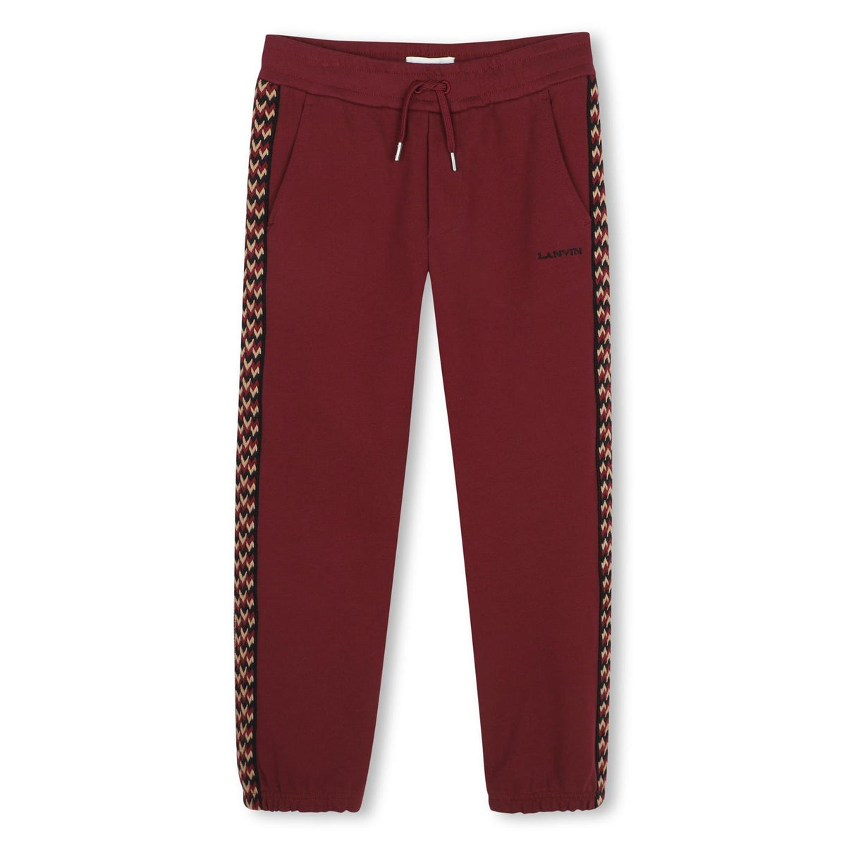 Cotton from organic farming cotone garzato pantaloni, vita elastica con coulisse embellished con branded silver metal ends, curb braid applied on legs, tonal lanvin brand ricamo sul retro e in a contrasto color sul davanti. N30425 955 LANVIN KIDS 